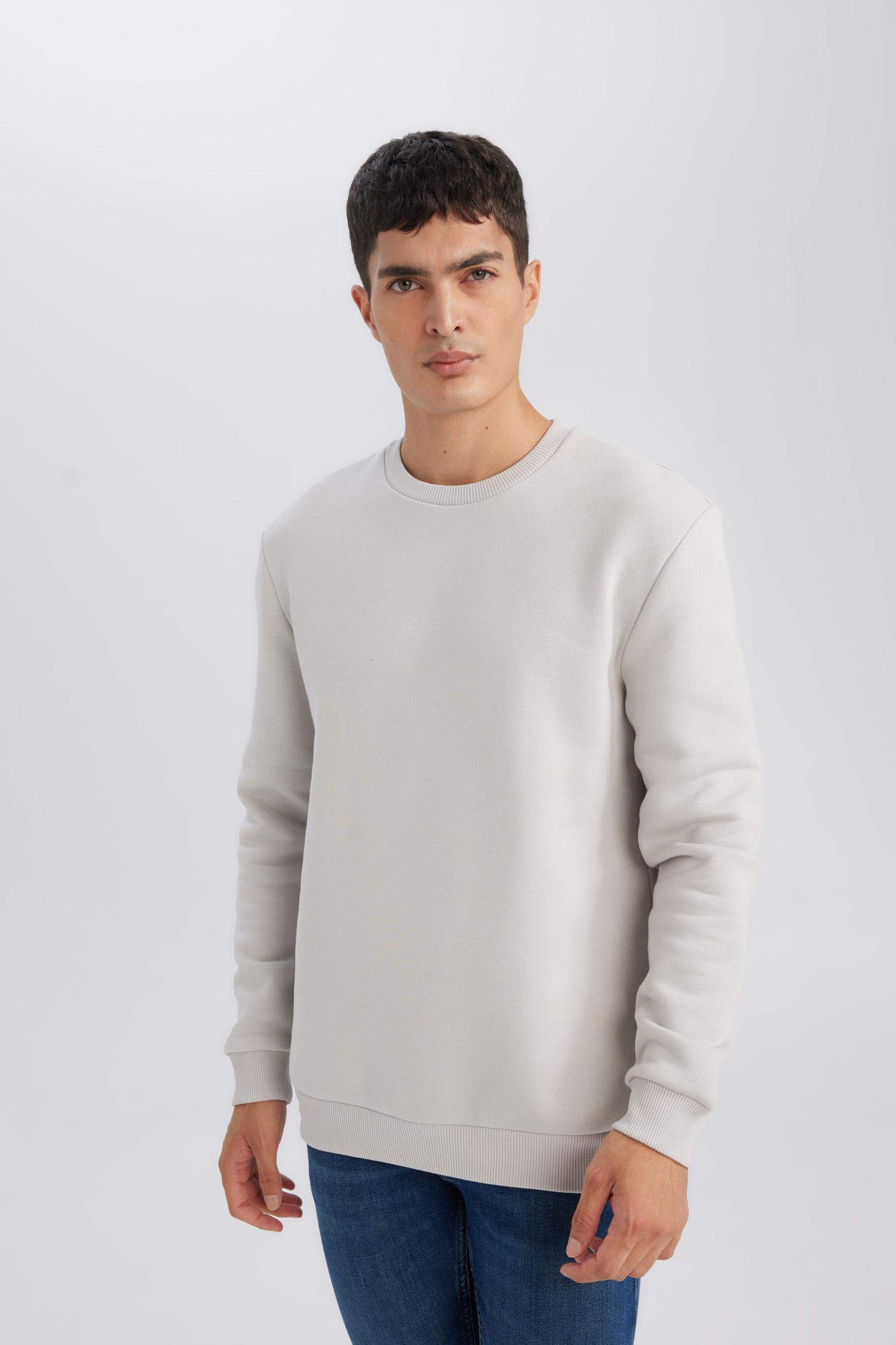 3 İplik Pamuklu Şardonlu İçi Polarlı Regular Fit Bisiklet Yaka Kalın Sweatshirt