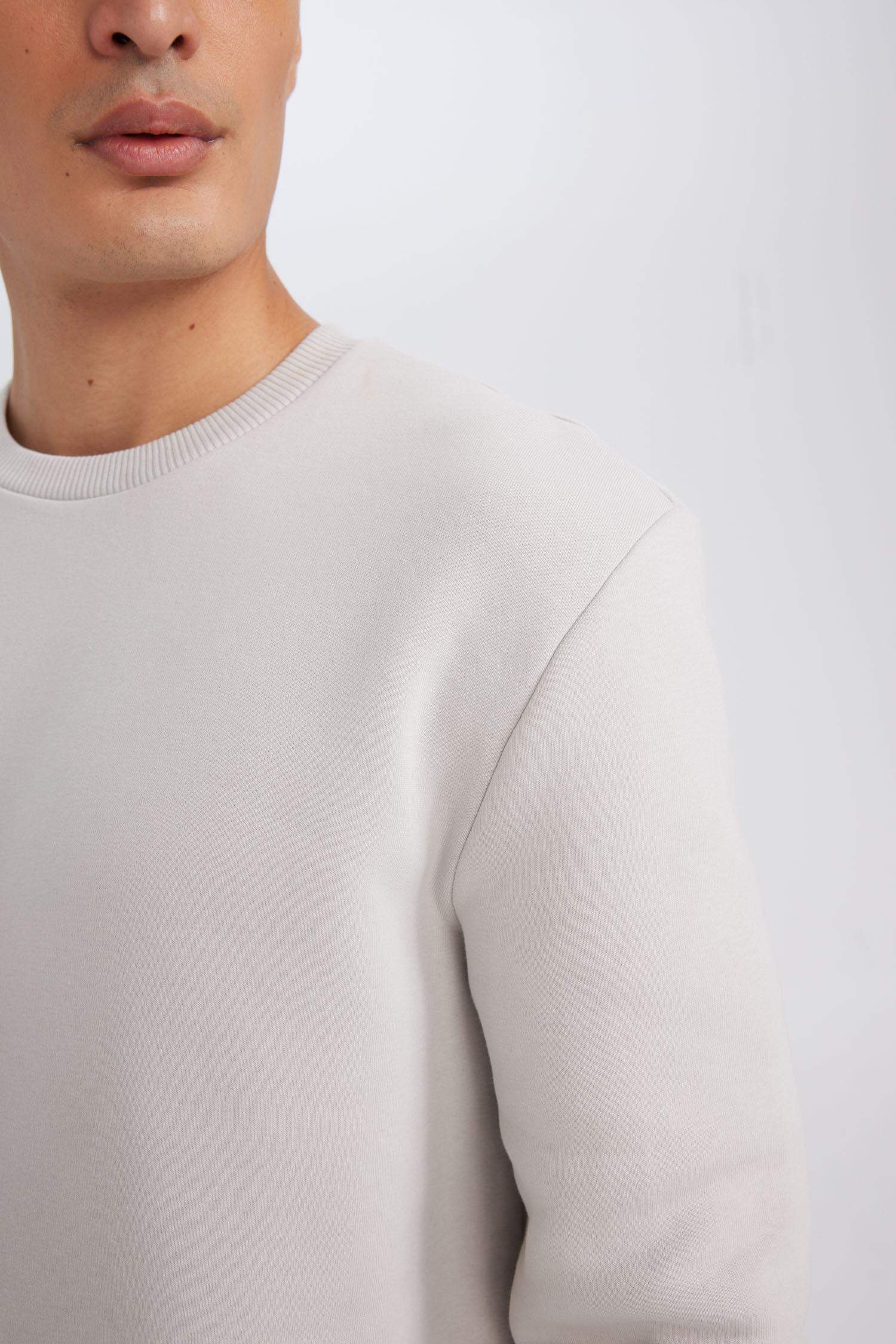 3 İplik Pamuklu Şardonlu İçi Polarlı Regular Fit Bisiklet Yaka Kalın Sweatshirt