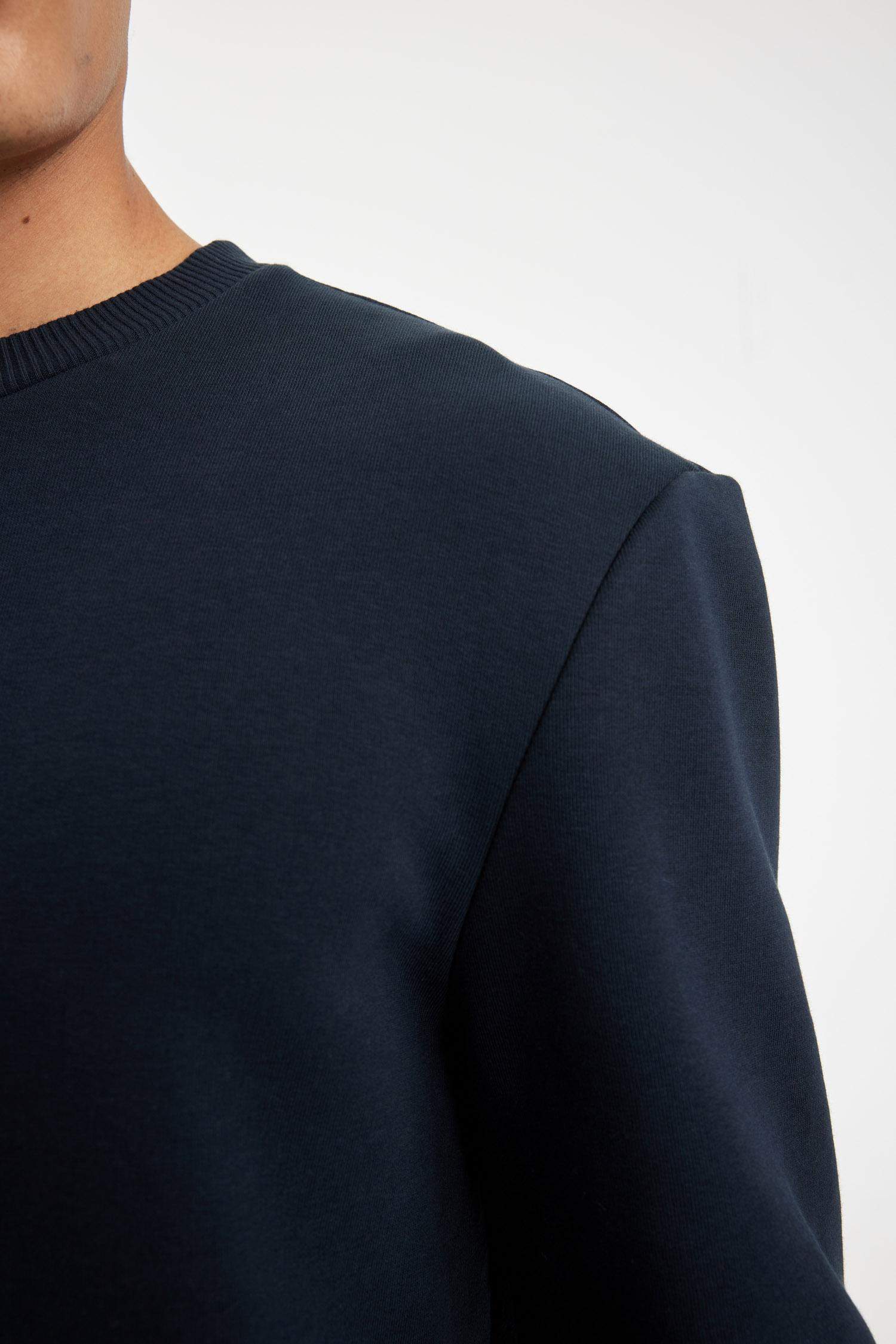 Lacivert 3 İplik Pamuklu Şardonlu İçi Polarlı Regular Fit Bisiklet Yaka Kalın Sweatshirt