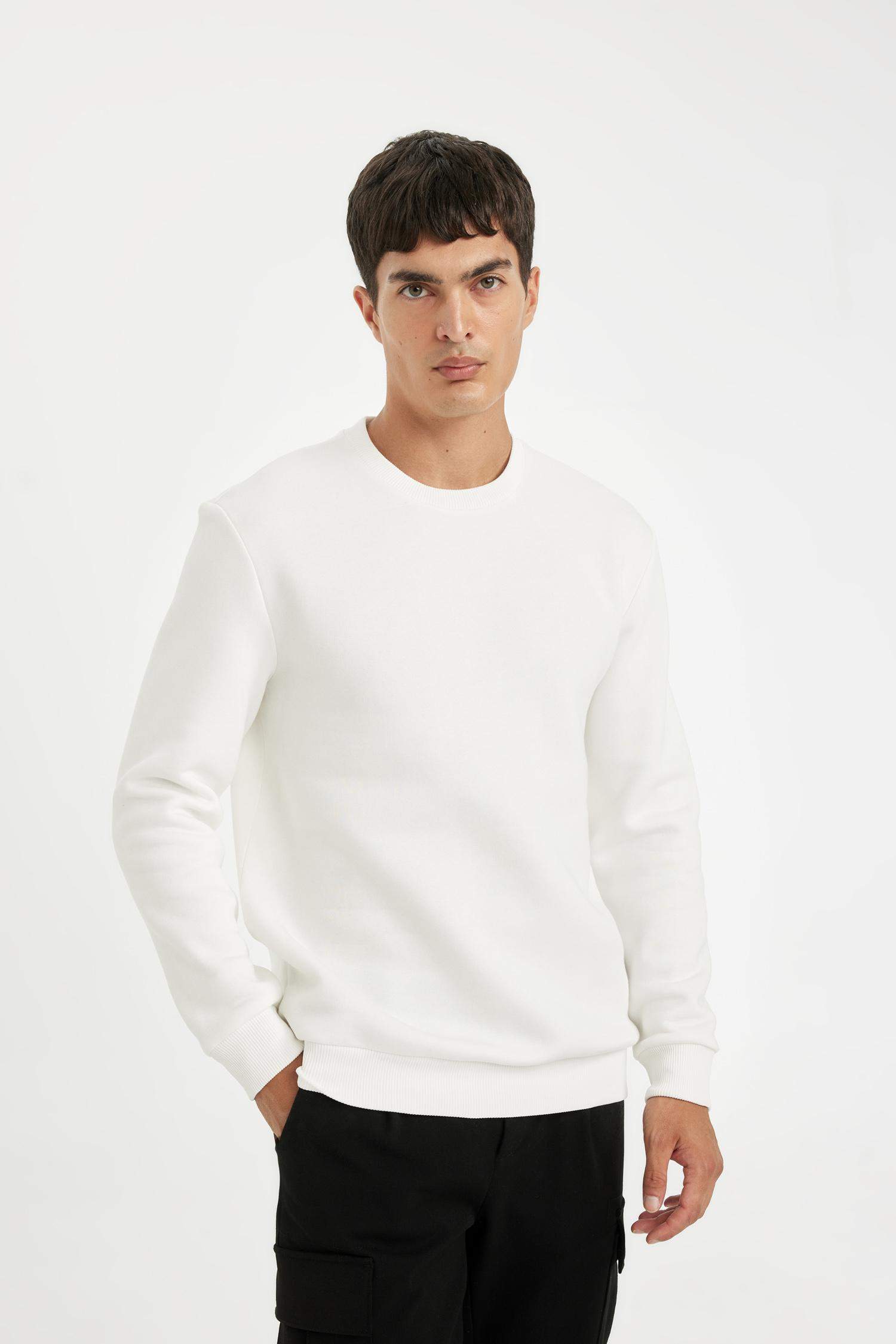 3 İplik Pamuklu Şardonlu İçi Polarlı Regular Fit Bisiklet Yaka Kalın Sweatshirt