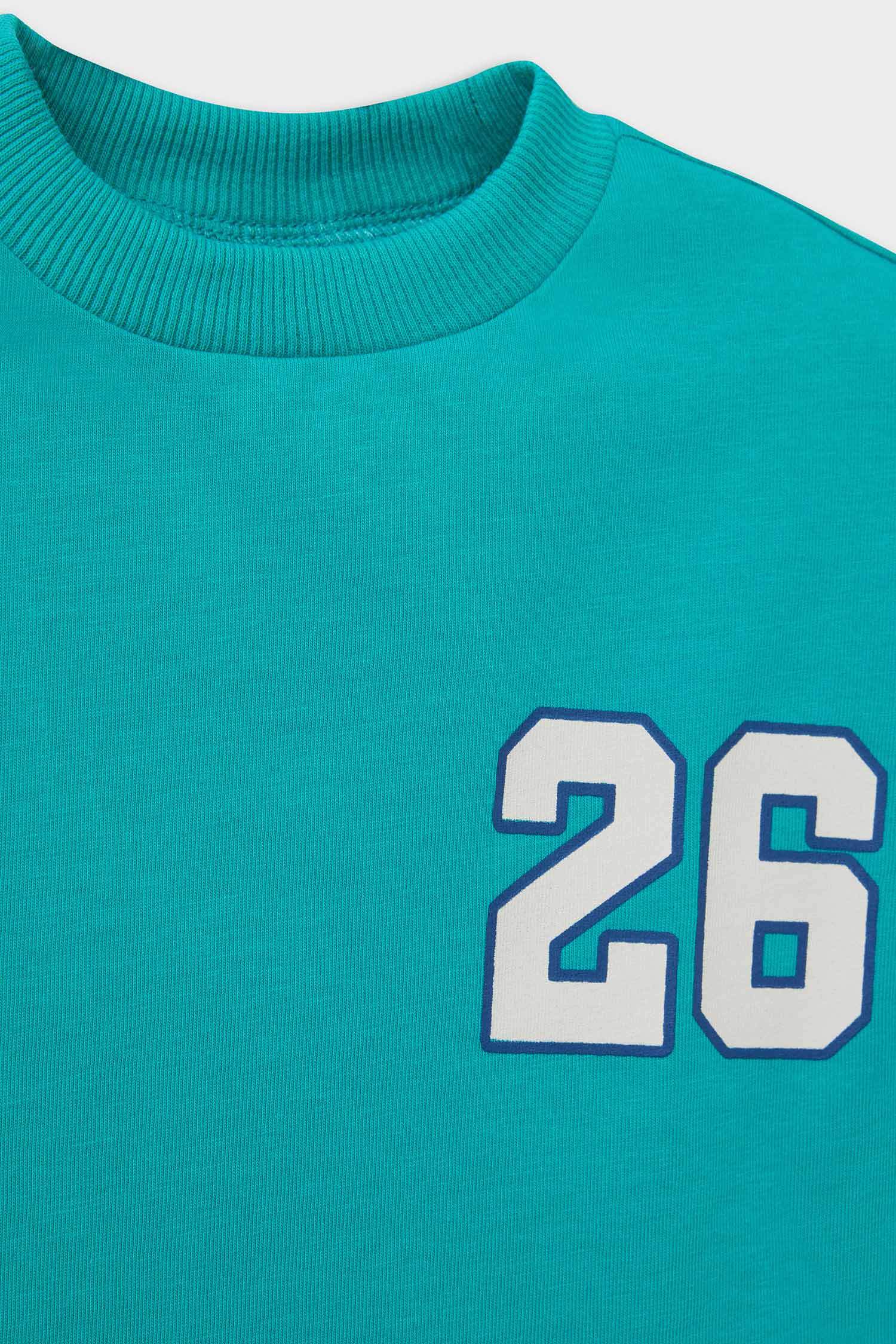 Erkek Bebek Bisiklet Yaka Baskılı Kısa Kollu Tişört