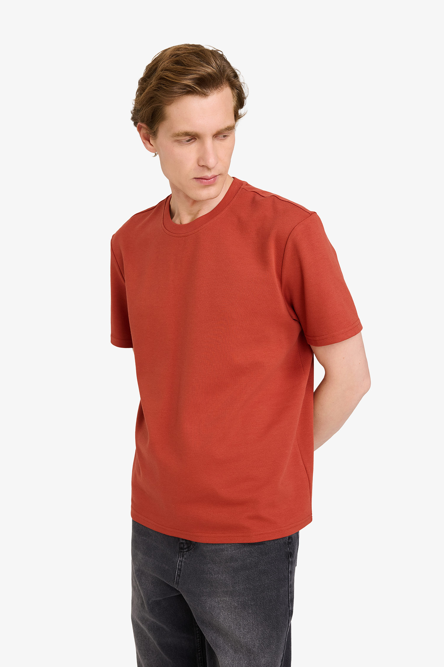 DeFacto Regular Fit Dokulu Basic Tişört görsel 3