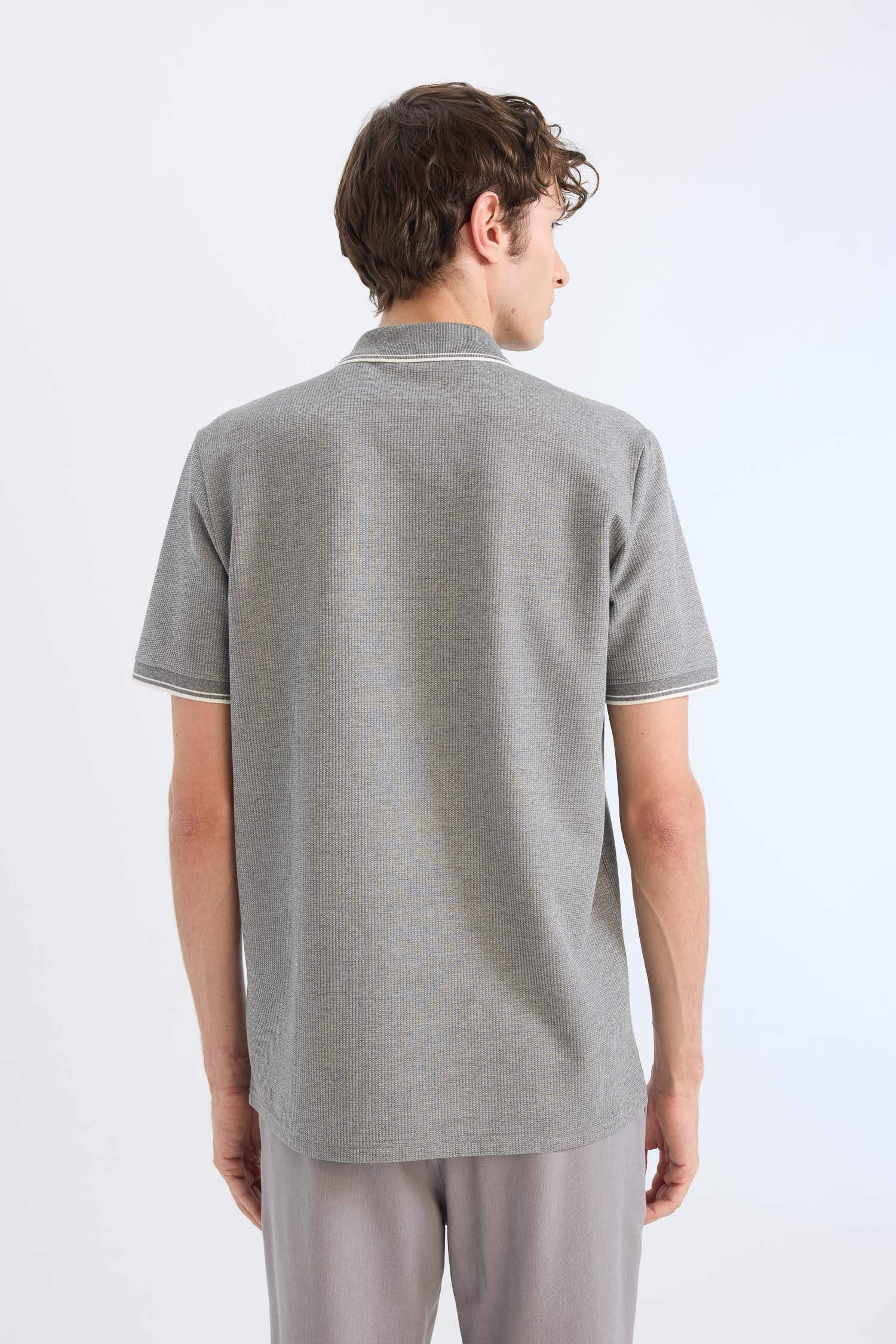 Regular Fit Polo Yaka Kısa Kollu Dokulu Waffle Tişört