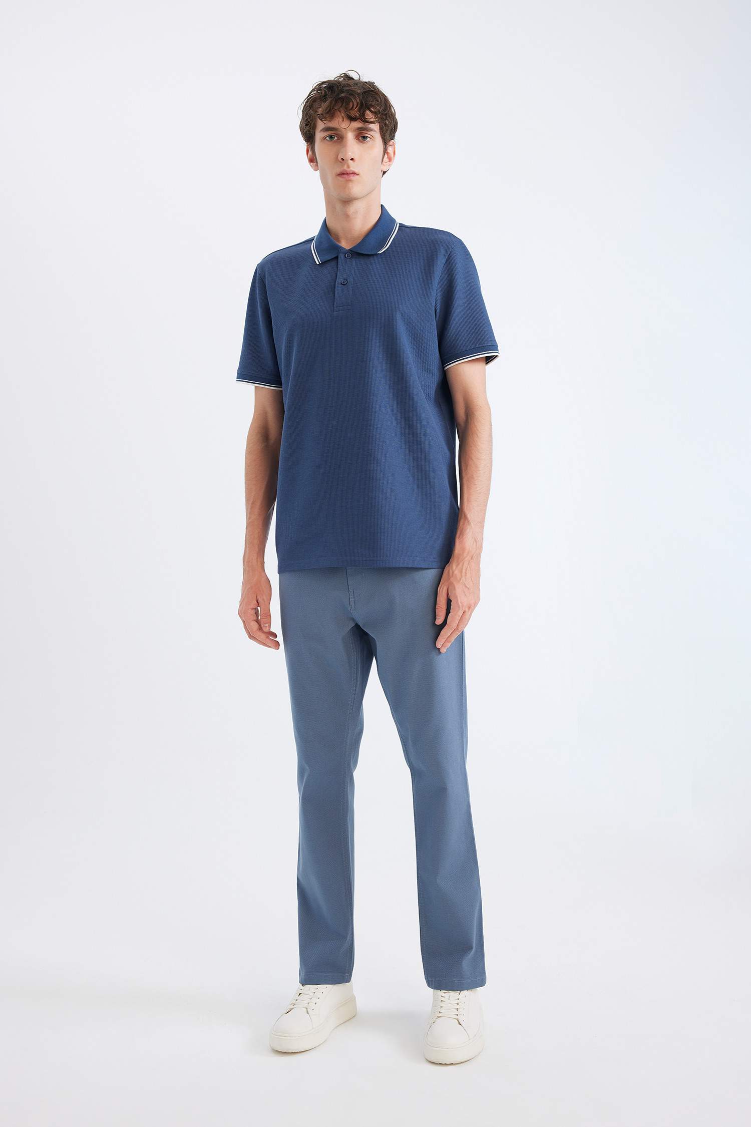 Regular Fit Polo Yaka Kısa Kollu Waffle Tişört