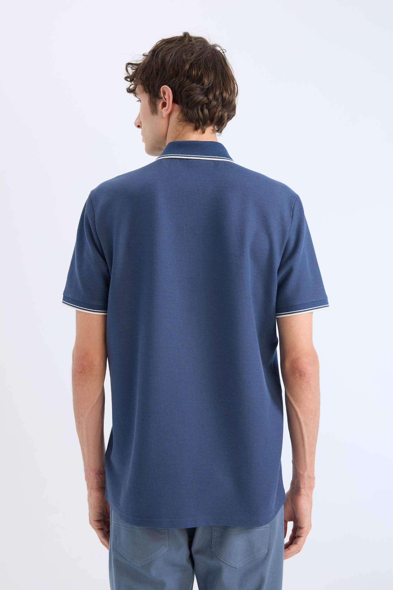 Regular Fit Polo Yaka Kısa Kollu Waffle Tişört