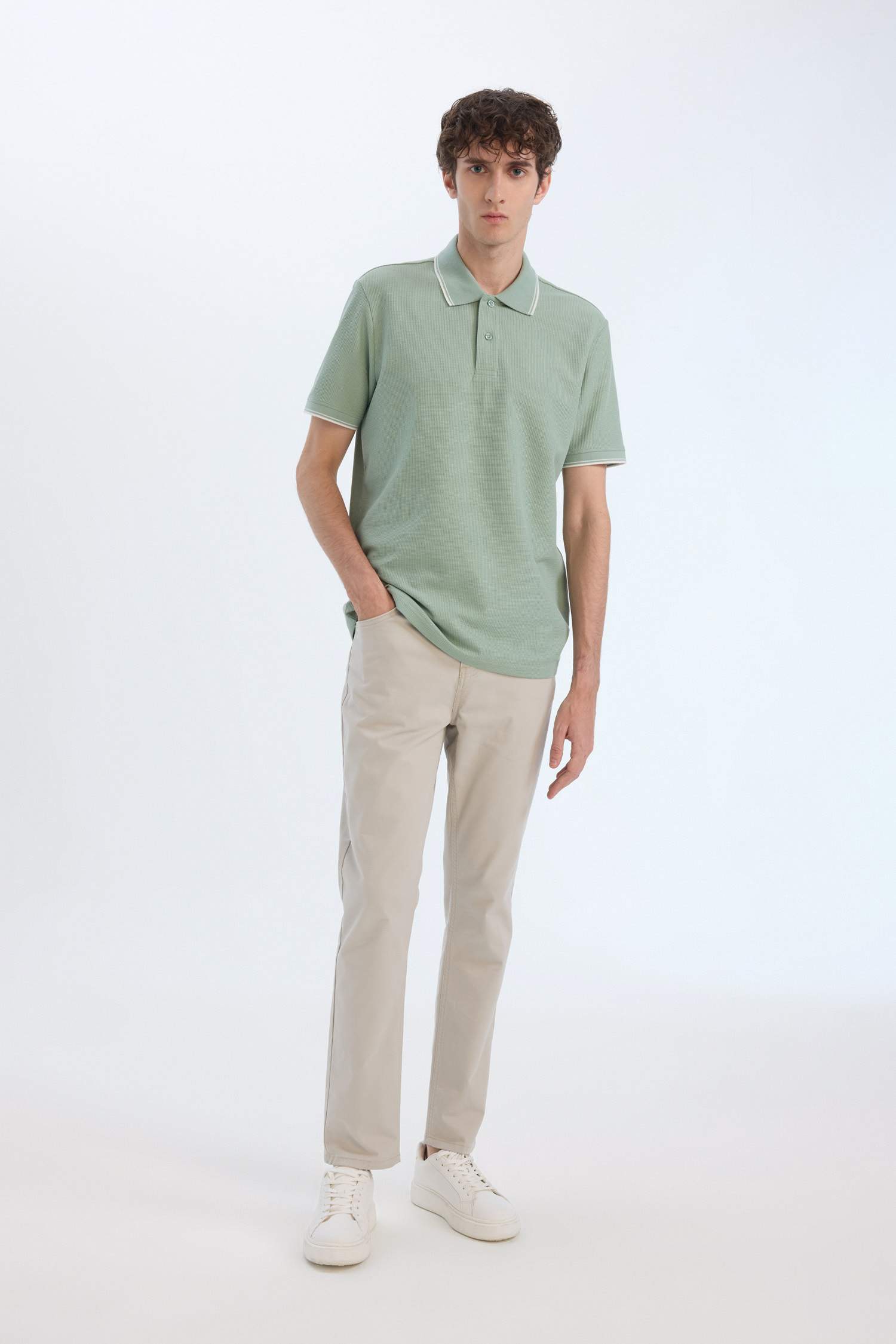 Regular Fit Поло с вафельной отделкой
