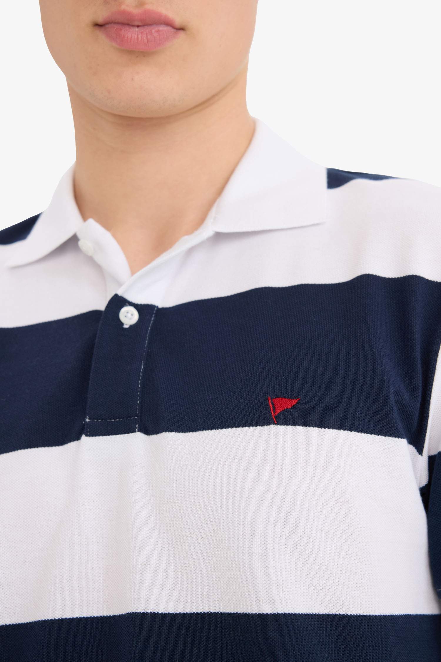 %100 Pamuk Regular Fit Polo Yaka Çizgili Kısa Kollu Tişört