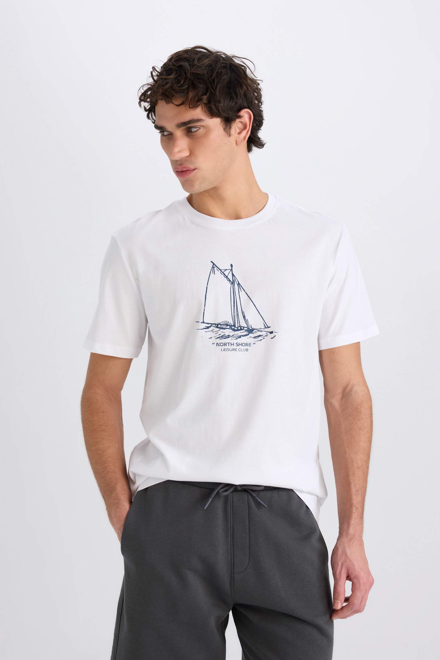 %100 Pamuk Regular Fit Bisiklet Yaka Baskılı Kısa Kollu Tişört