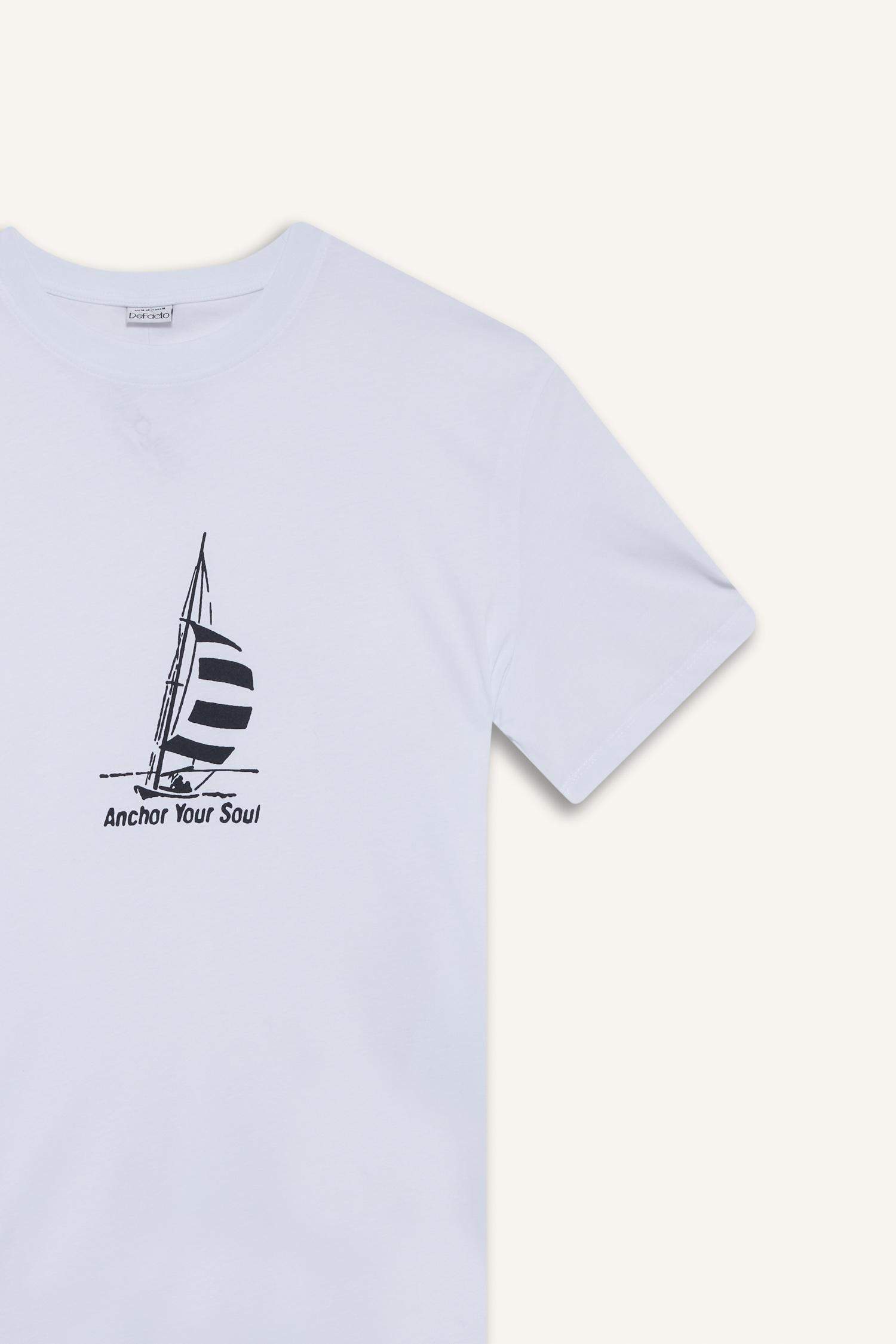 %100 Pamuk Regular Fit Bisiklet Yaka Baskılı Kısa Kollu Tişört