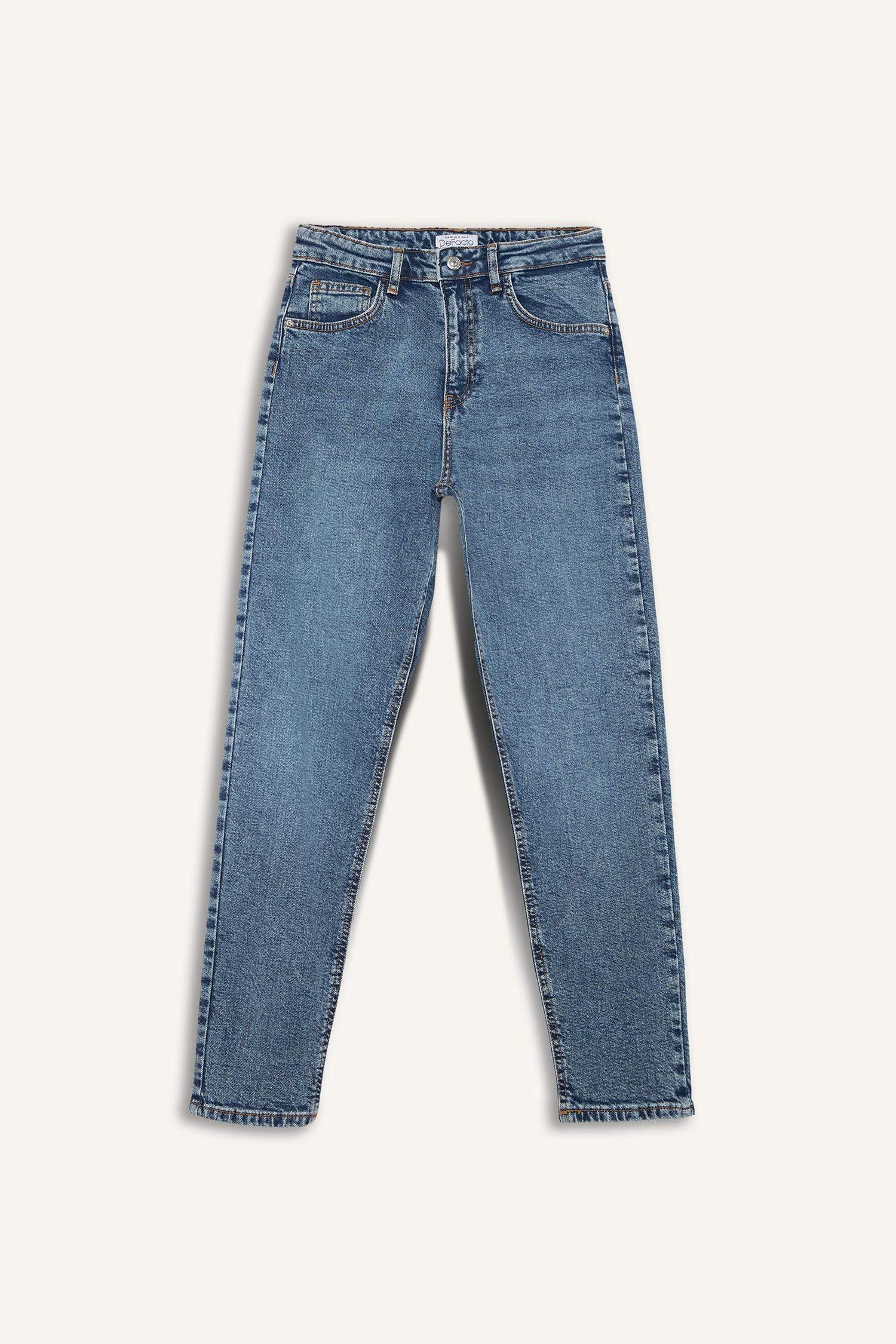 Lina Comfort Mom Normal Bel Düz Paça Jean Kar Yıkamalı Pantolon