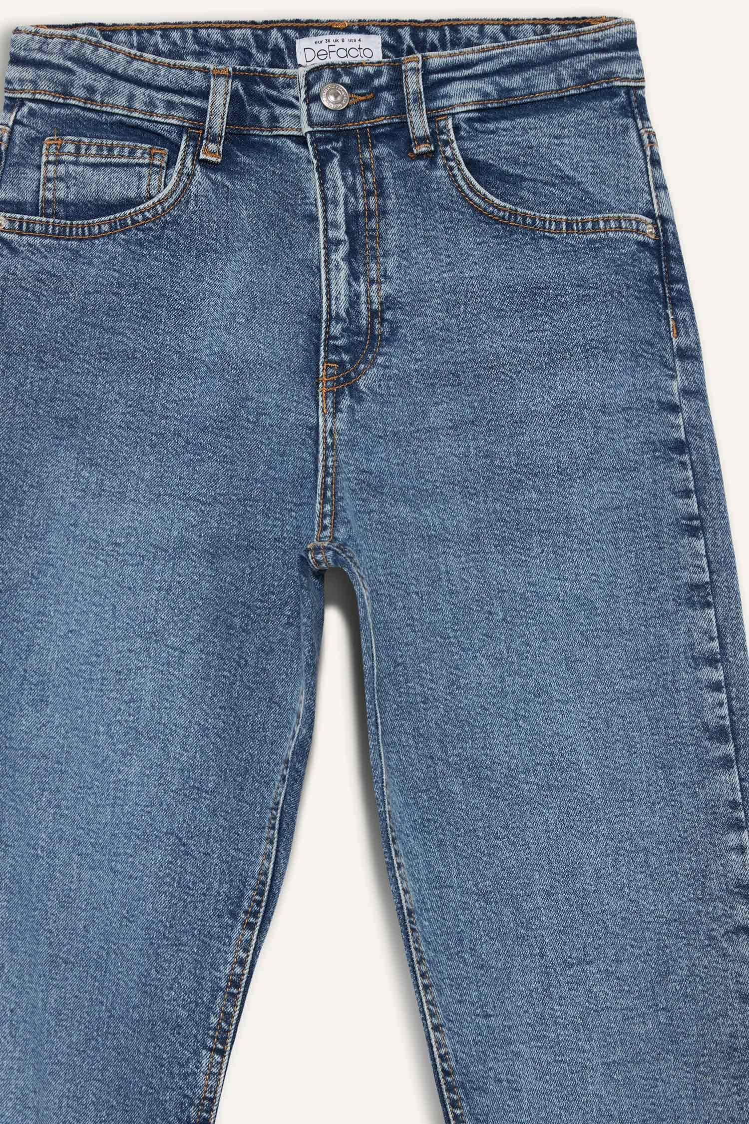 Lina Comfort Mom Normal Bel Düz Paça Jean Kar Yıkamalı Pantolon