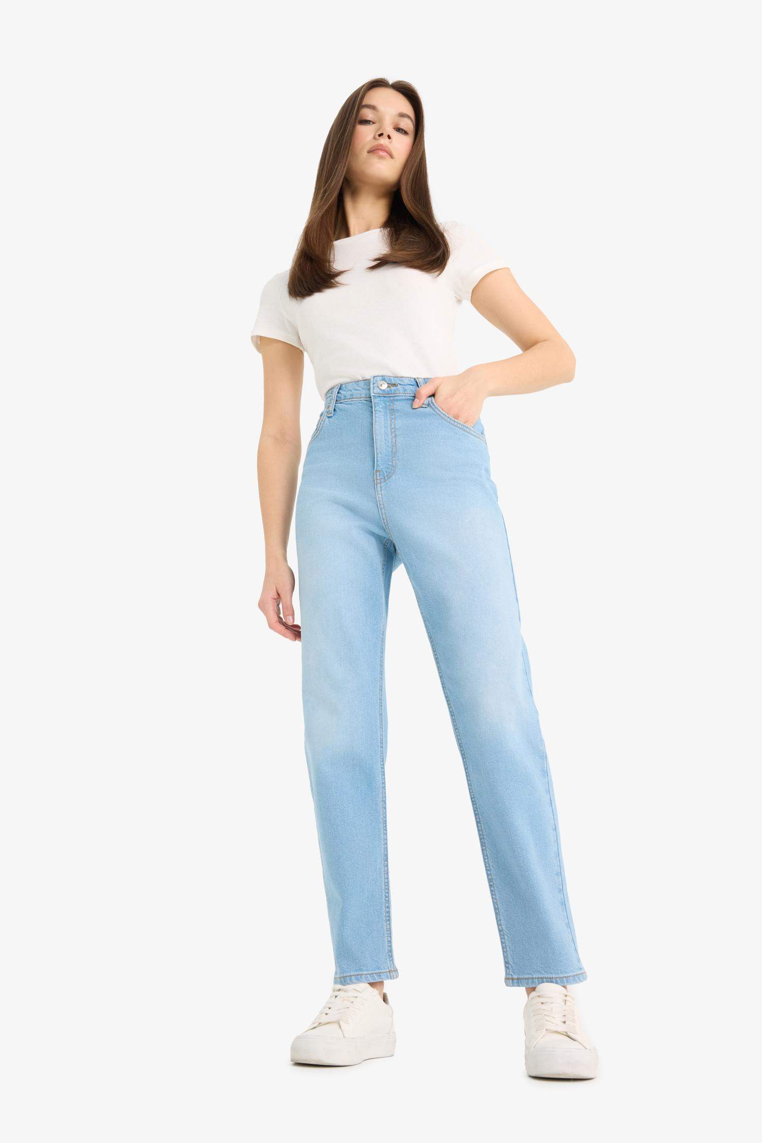 Lina Comfort Mom Normal Bel Düz Paça Jean Kar Yıkamalı Pantolon