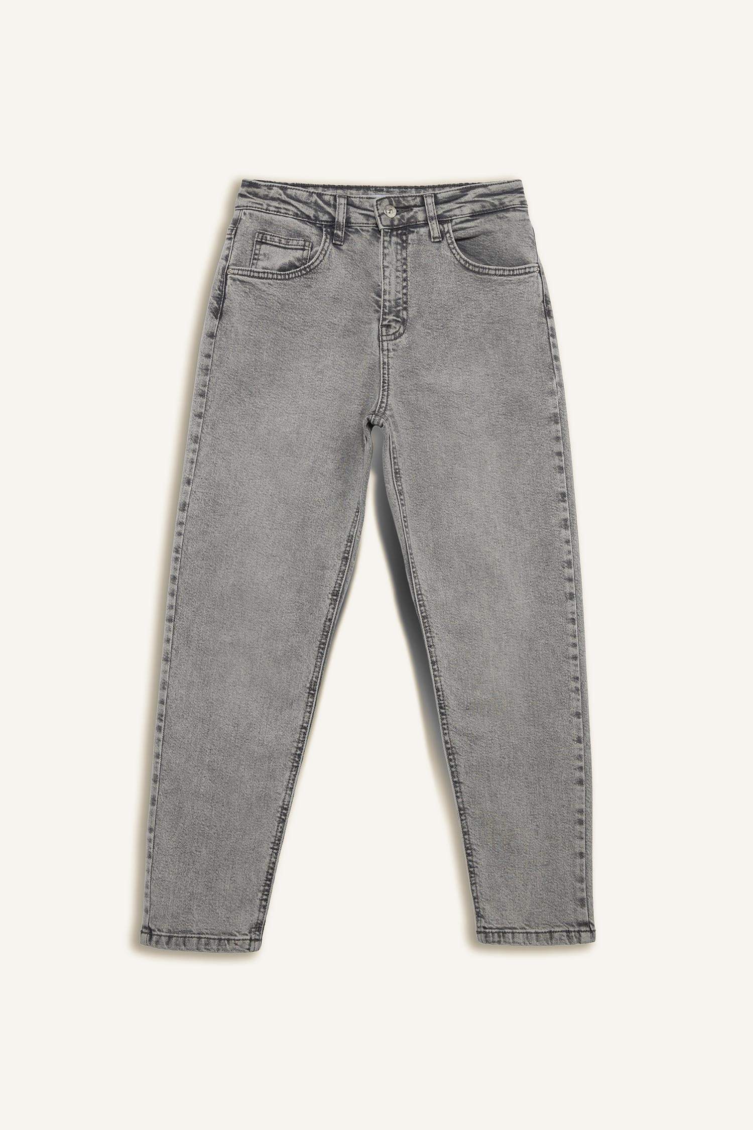 Lina Comfort Mom Normal Bel Düz Paça Jean Kar Yıkamalı Pantolon