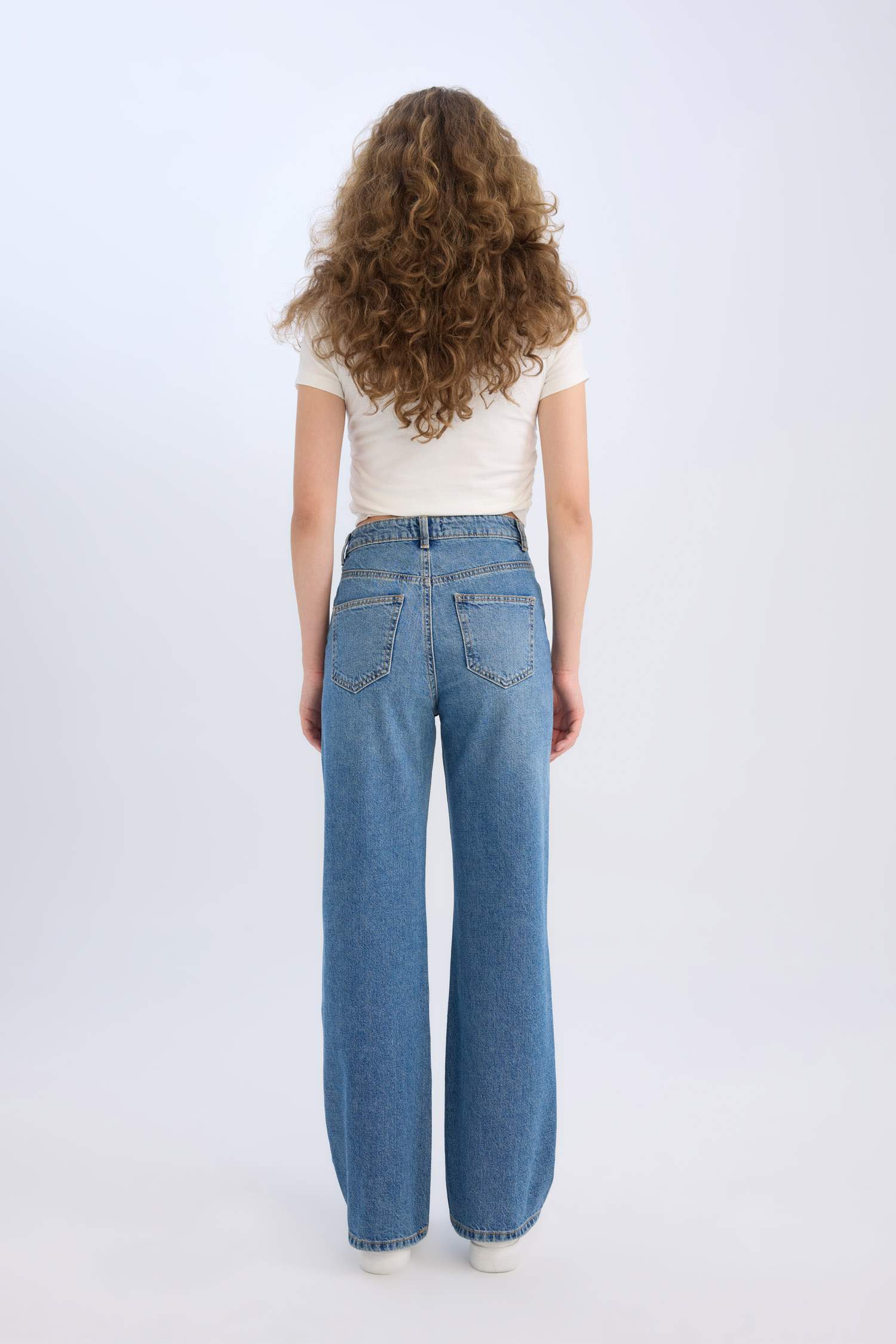 90's Wide Leg Yüksek Bel Geniş Paça Uzun Jean Kar Yıkamalı Pantolon