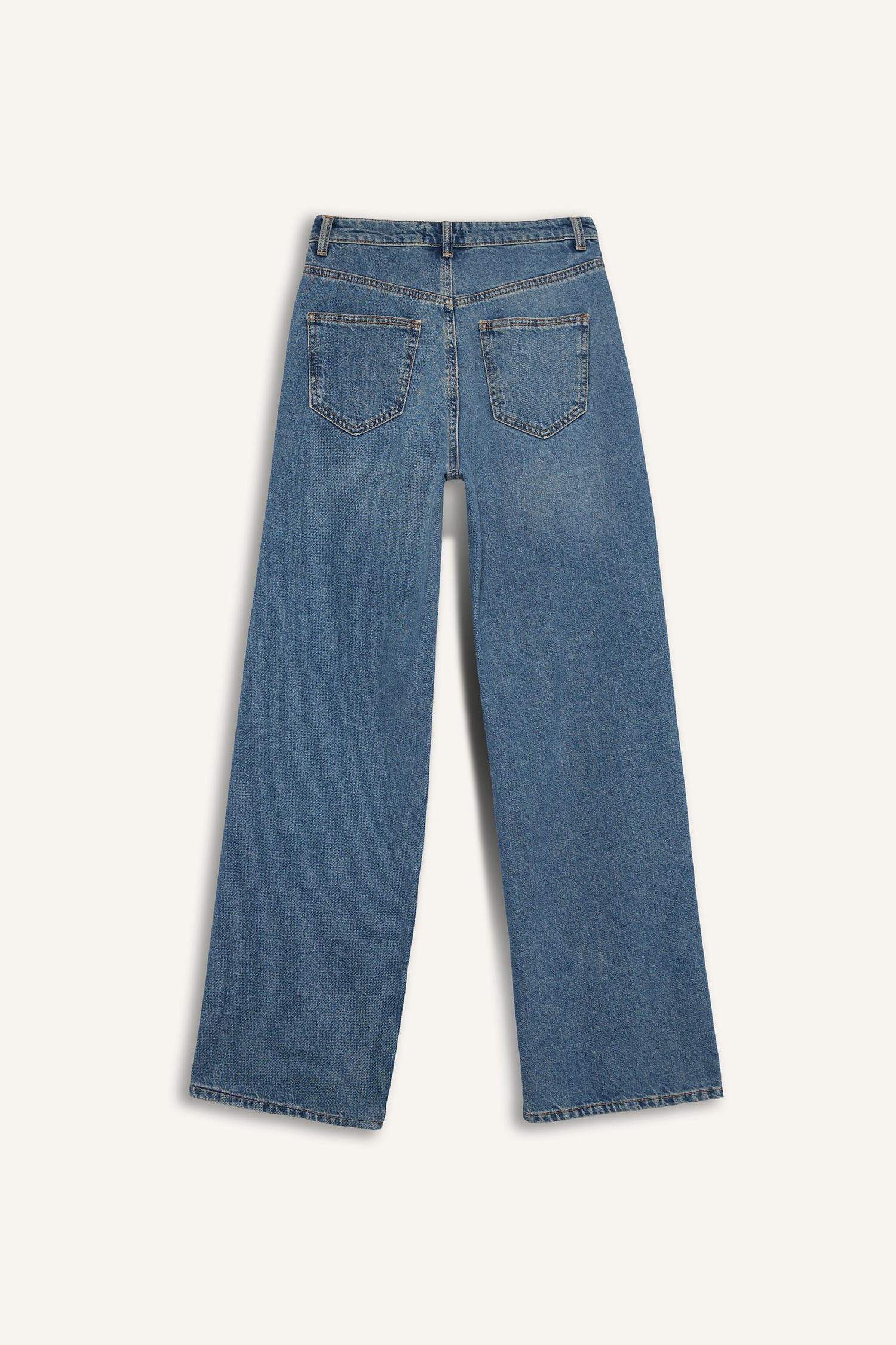 90's Wide Leg Yüksek Bel Geniş Paça Uzun Jean Kar Yıkamalı Pantolon