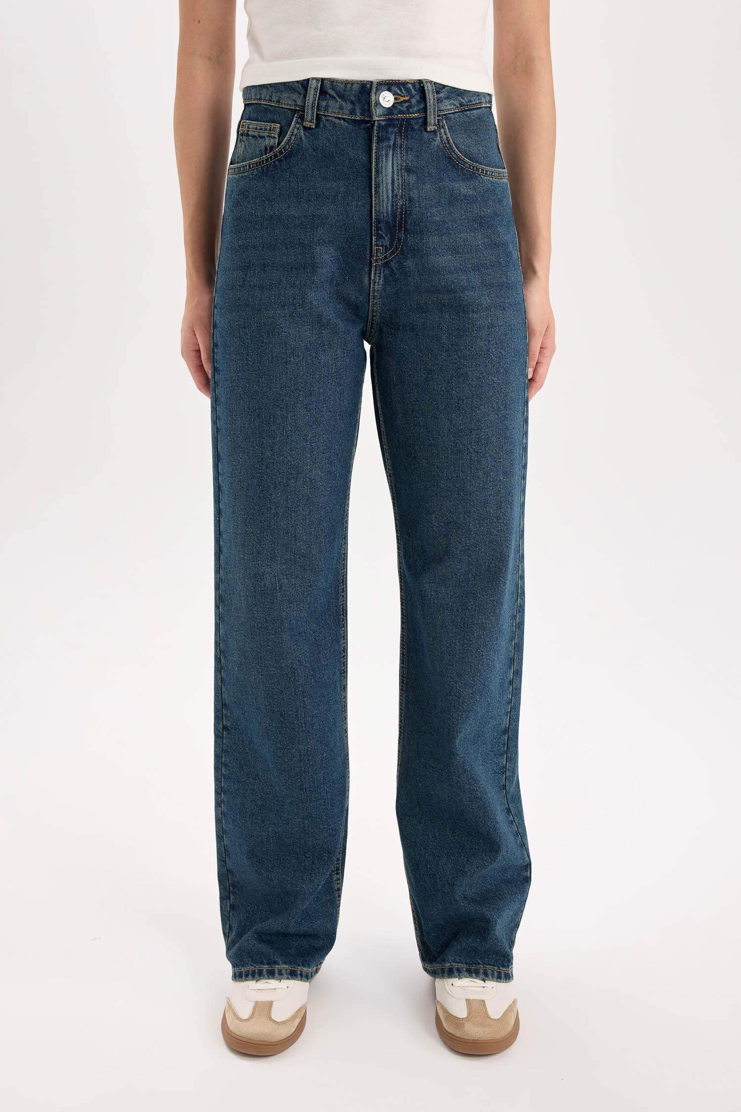90's Wide Leg High Waist Long Washed Jeans