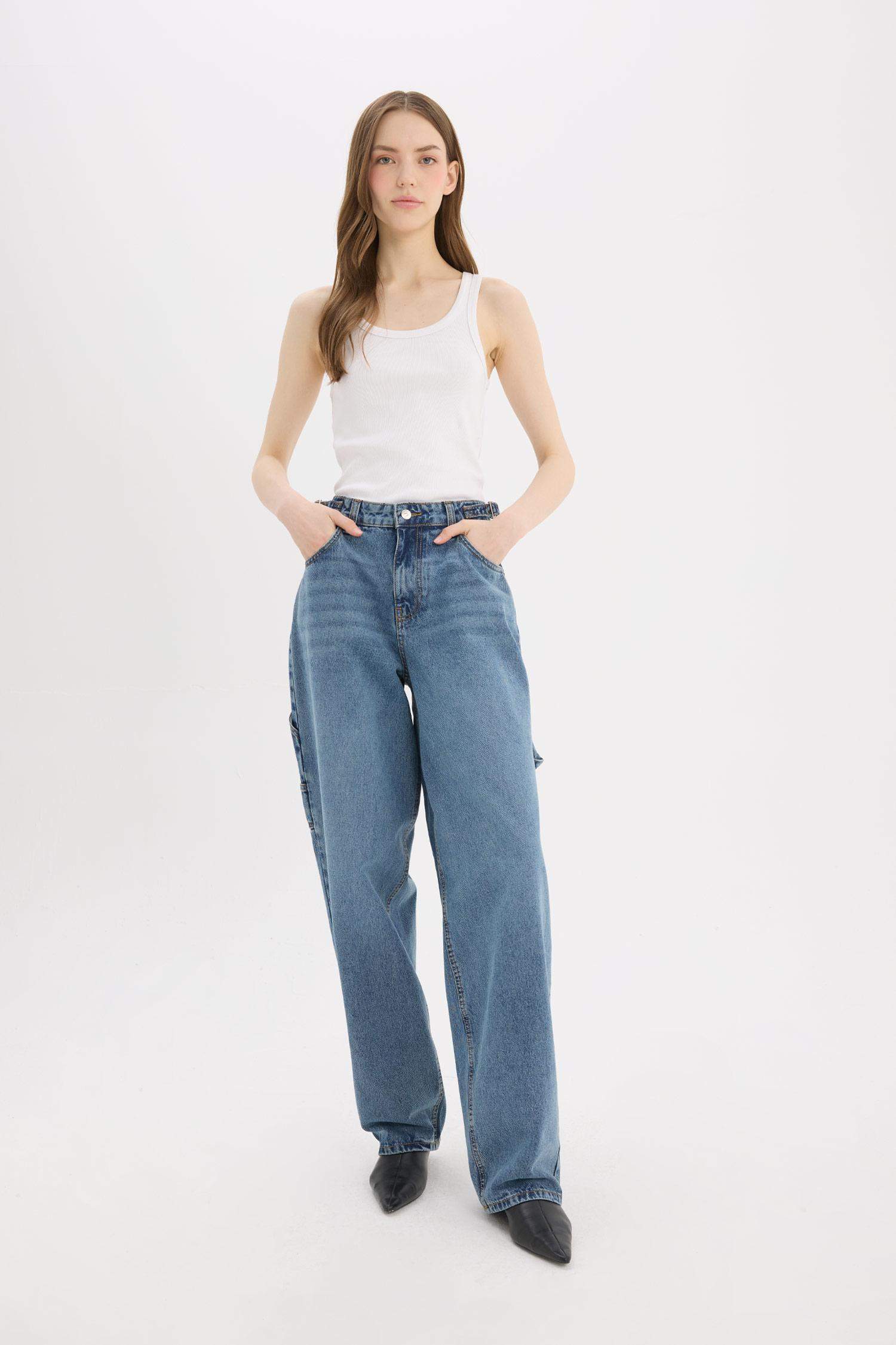 Baggy Fit High Waist Straight Leg Long Jeans