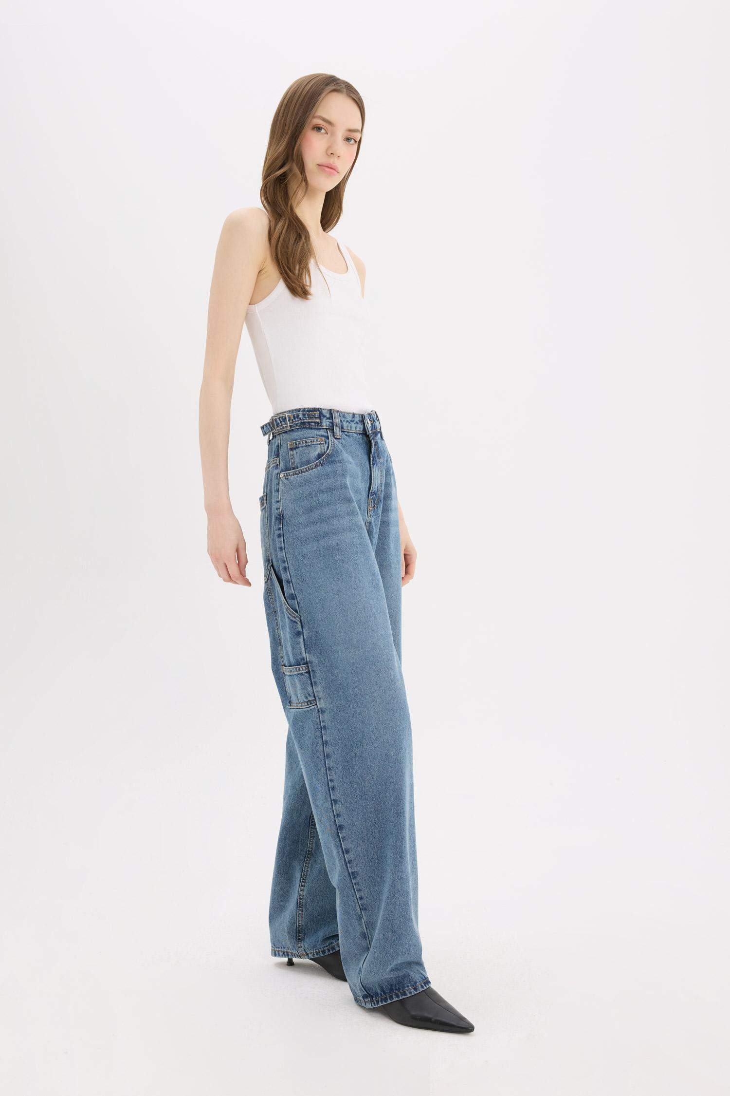 Baggy Fit High Waist Straight Leg Long Jeans