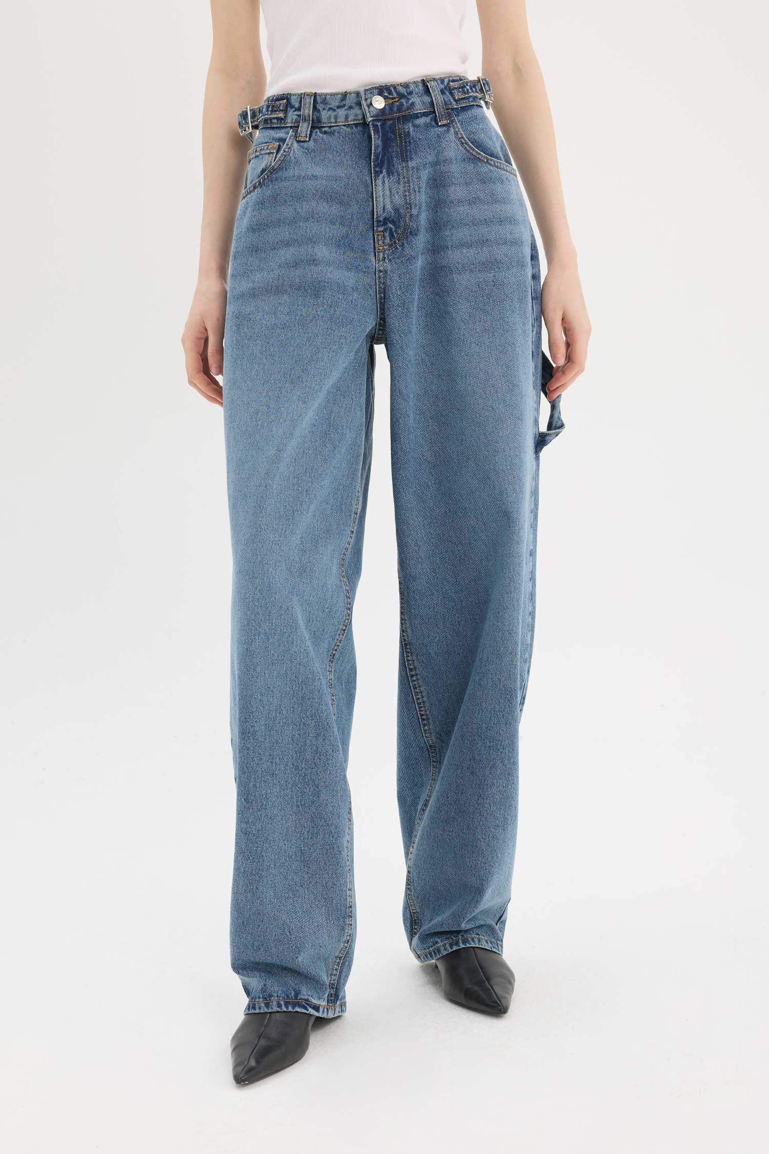Baggy Fit High Waist Straight Leg Long Jeans