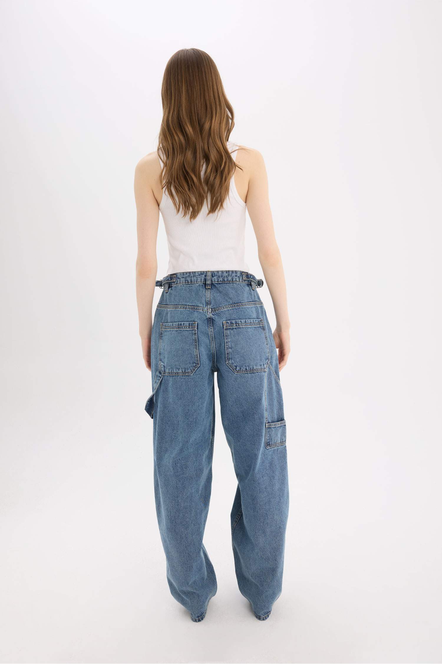 Baggy Fit High Waist Straight Leg Long Jeans
