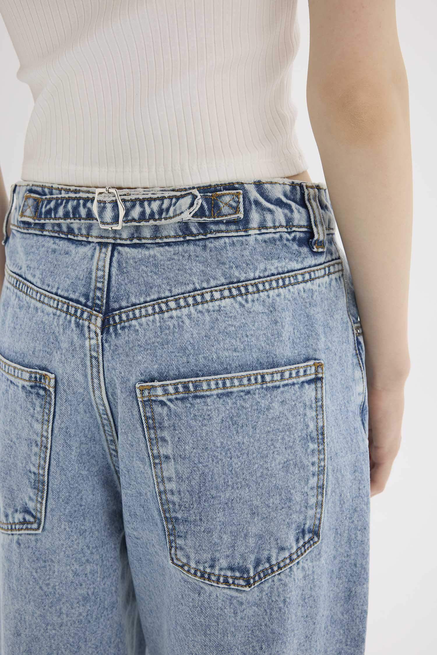 Baggy Fit Yüksek Bel Düz Paça Uzun Jean Pantolon