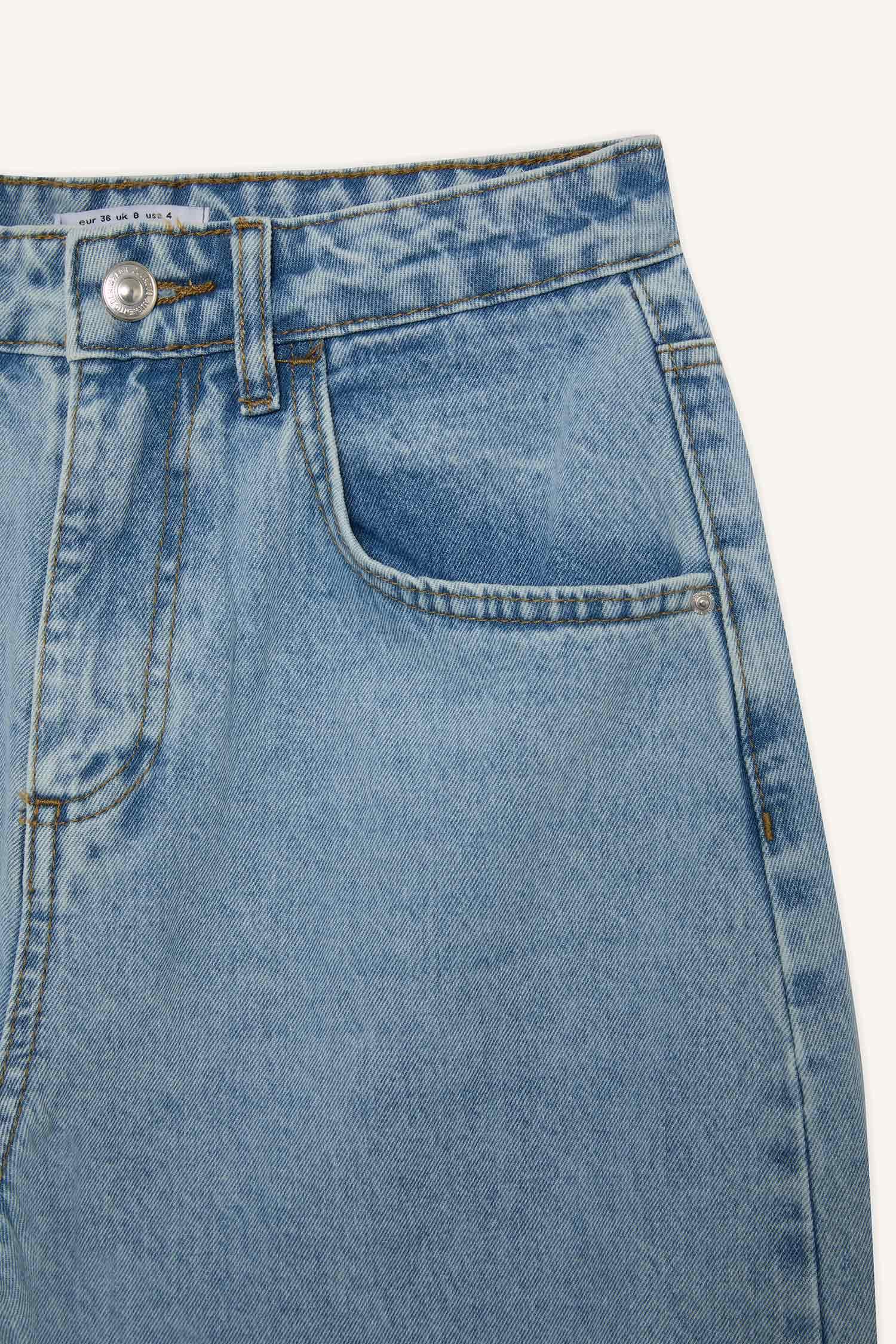 Baggy Fit Yüksek Bel Düz Paça Uzun Jean Pantolon