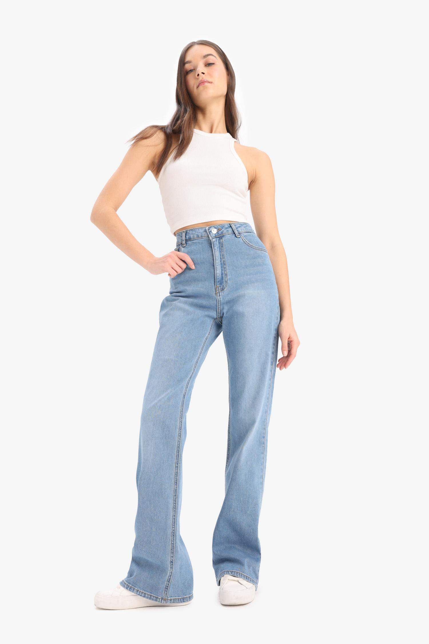 Slim Flare Fit High Waist Straight Leg Long Jeans
