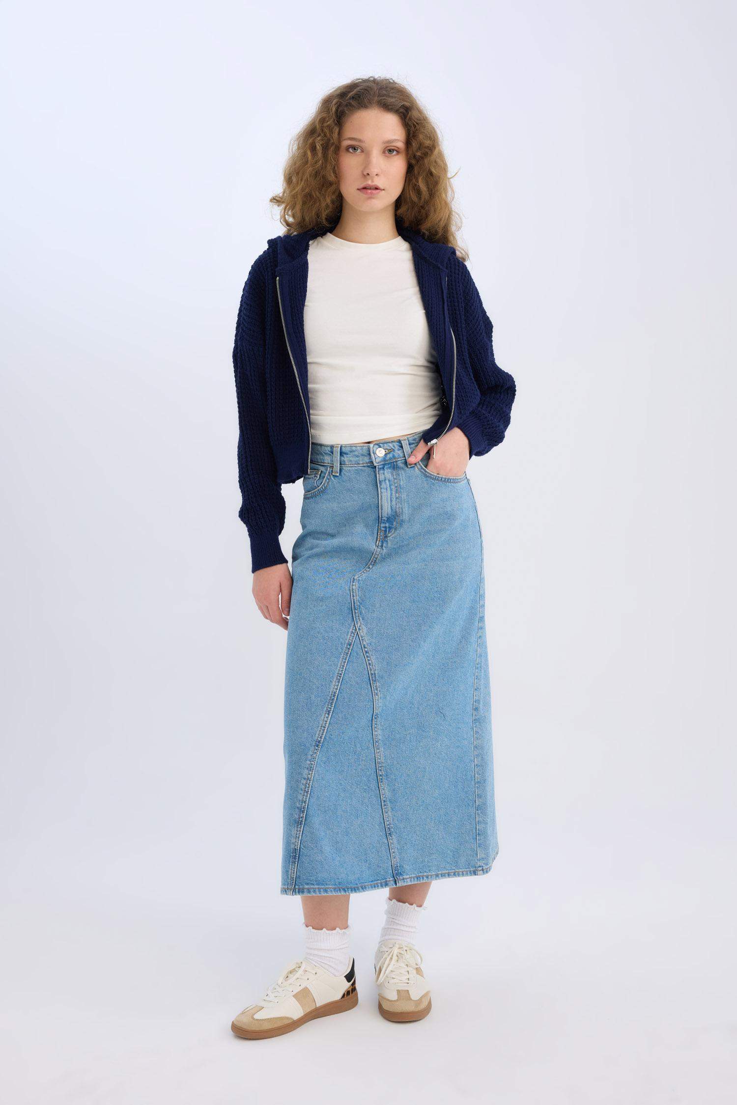 Long Fit Denim Skirt