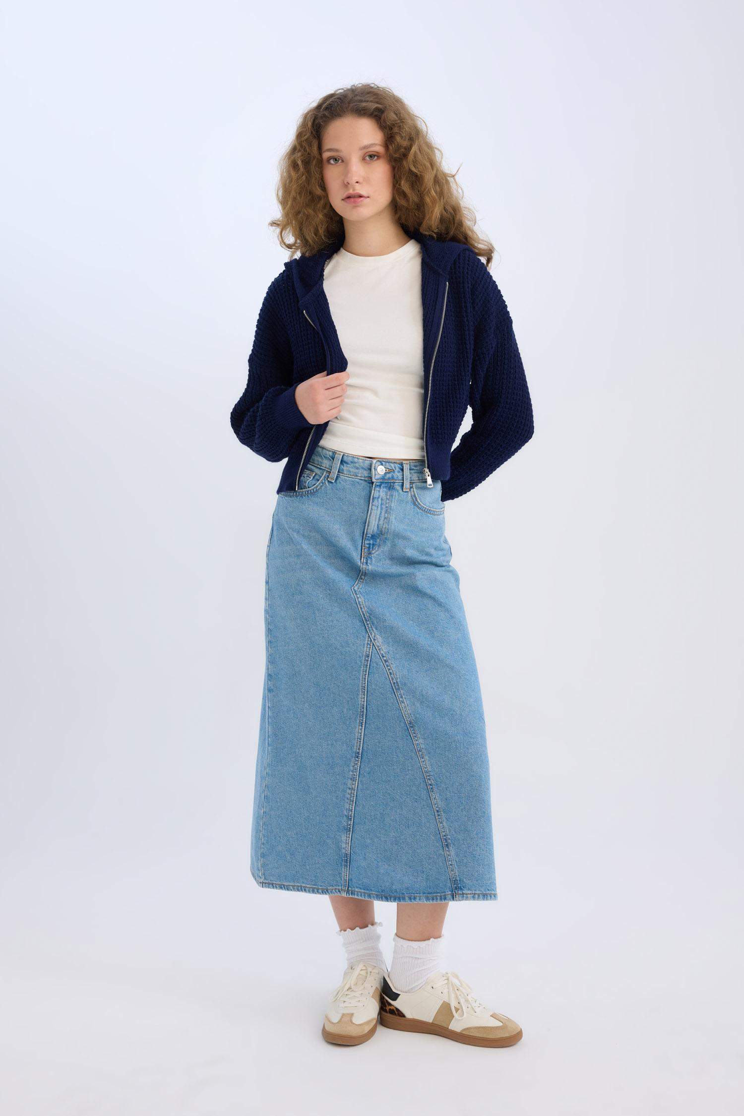 Long Fit Denim Skirt
