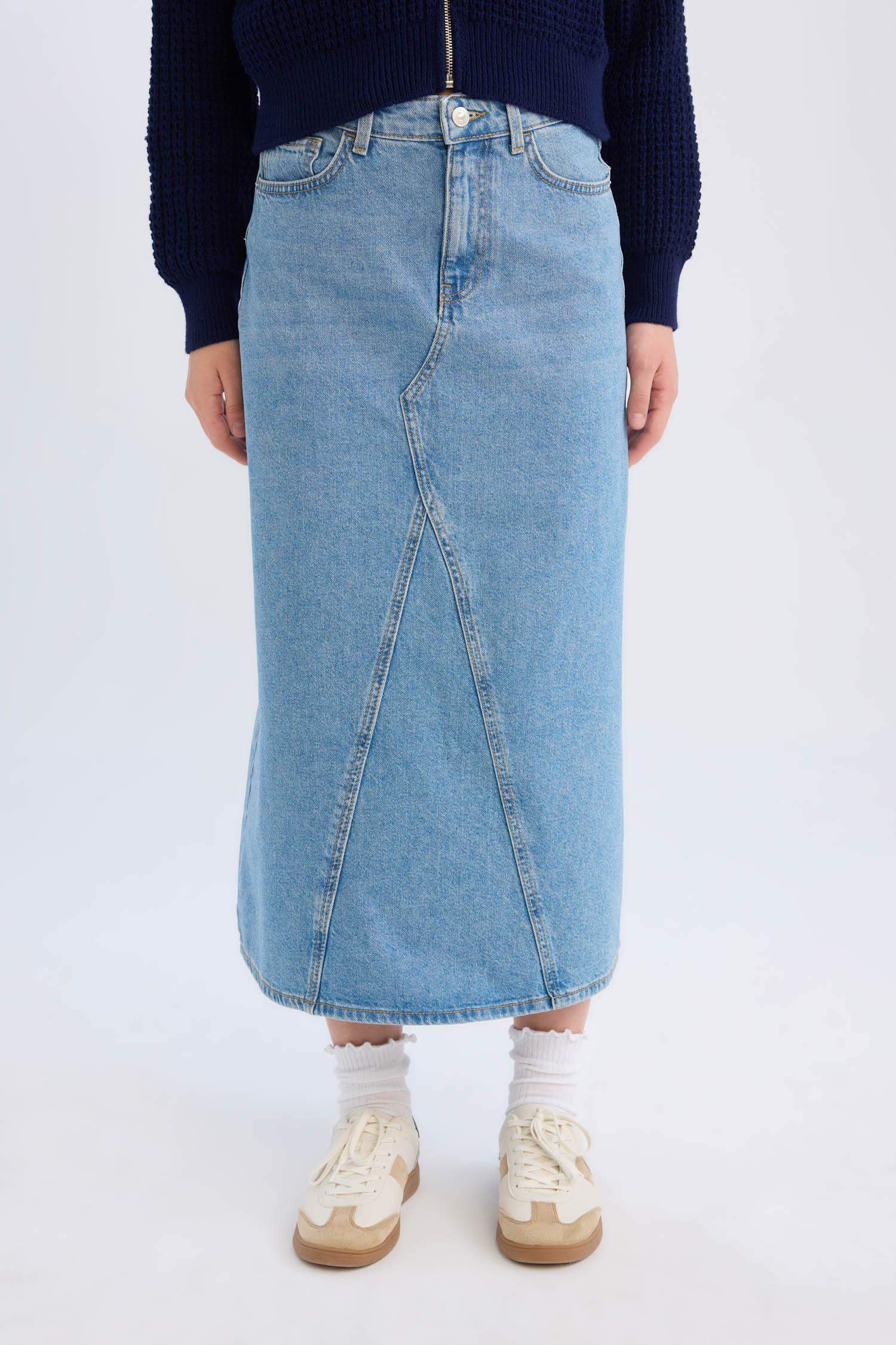 Long Fit Denim Skirt