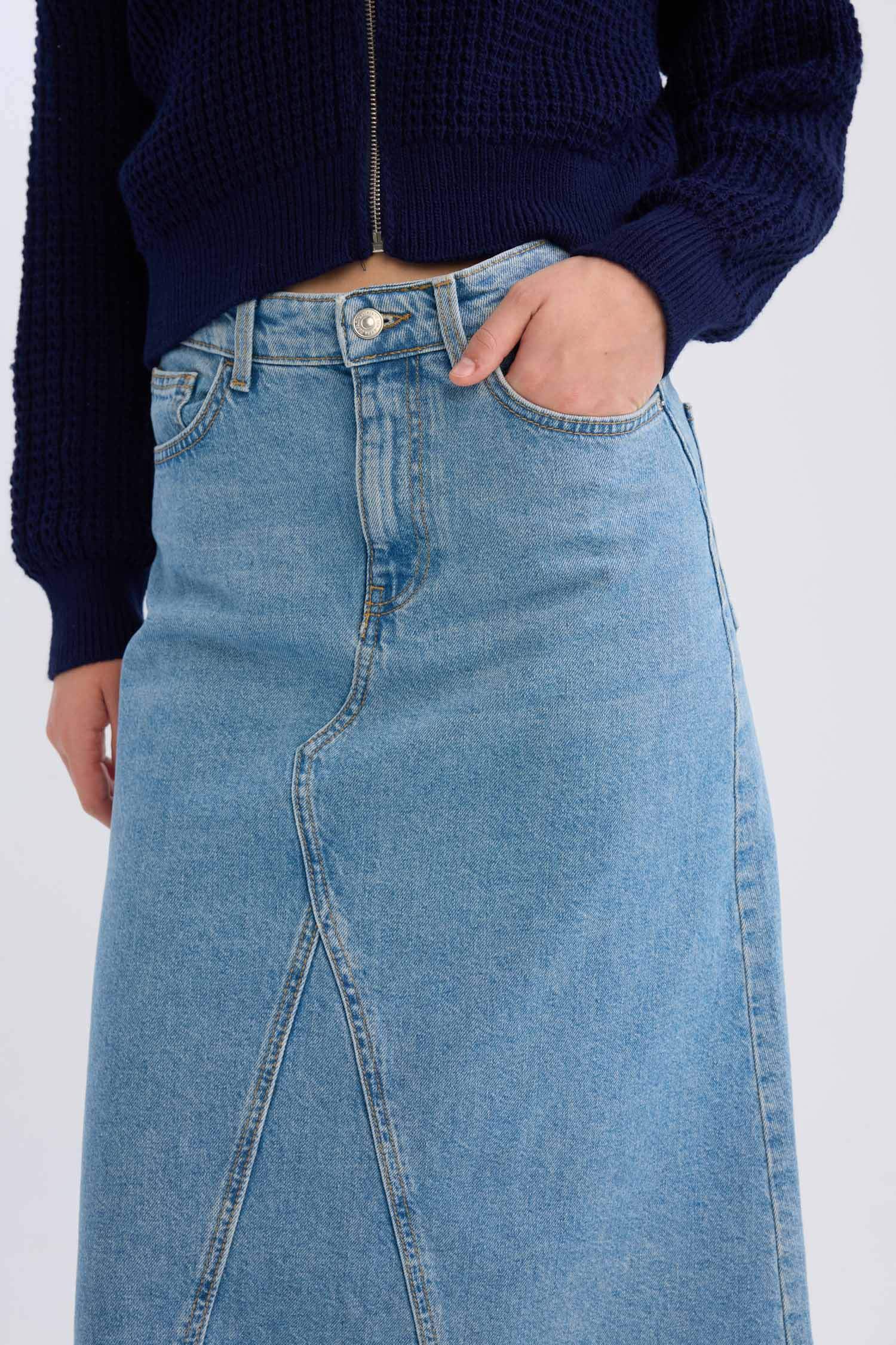 Long Fit Denim Skirt