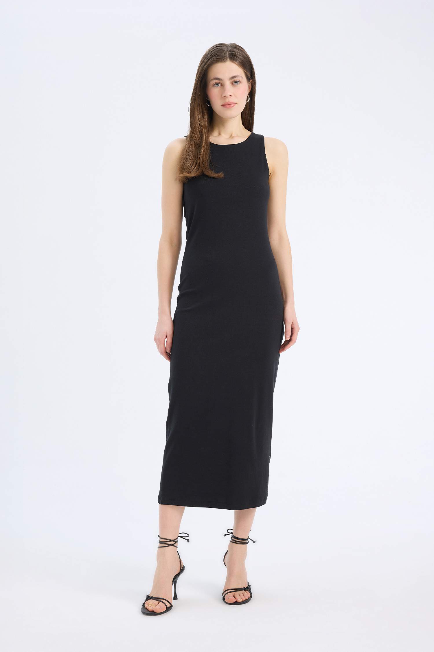 Bodycon Round Collar Ribana Sleeveless Midi Dress