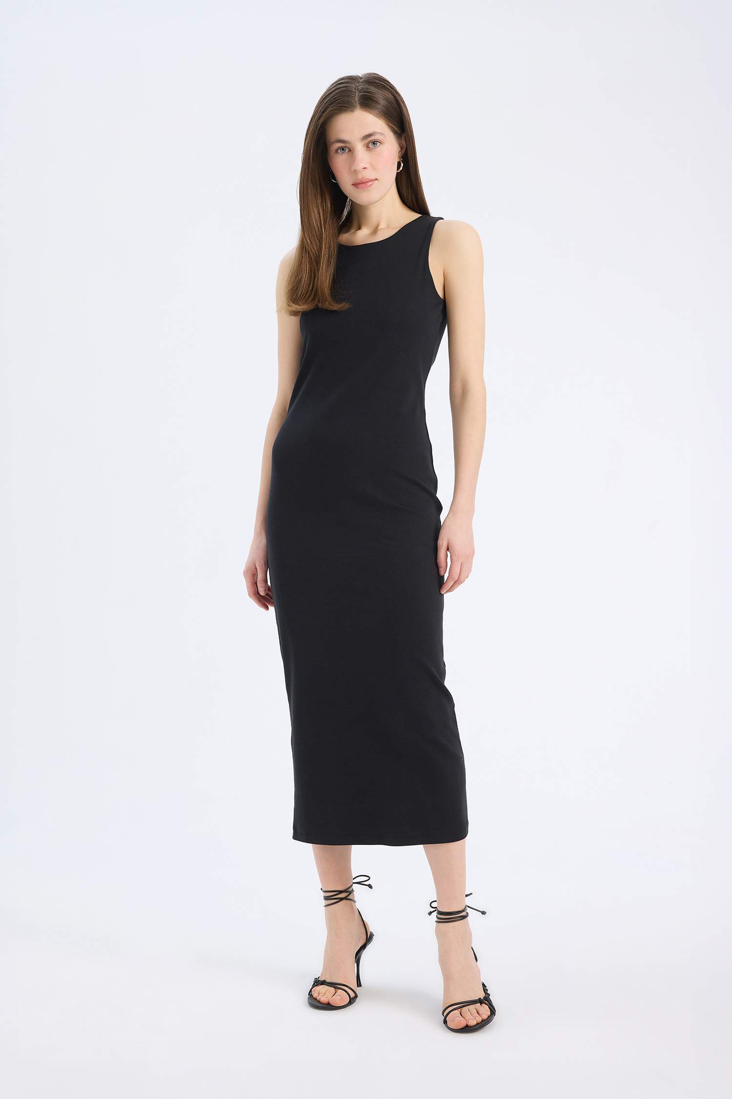 Bodycon Round Collar Ribana Sleeveless Midi Dress