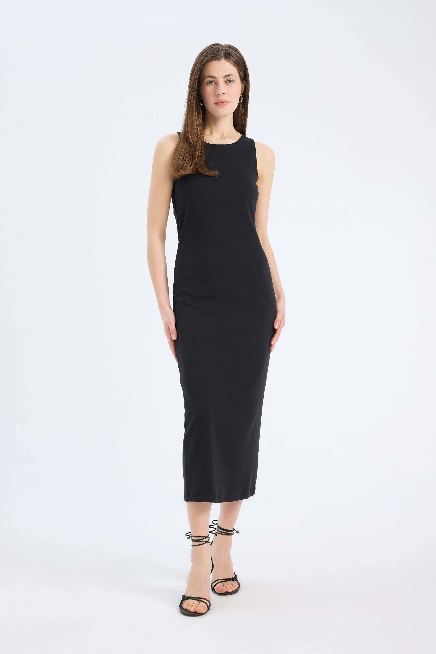 Bodycon Round Collar Ribana Sleeveless Midi Dress