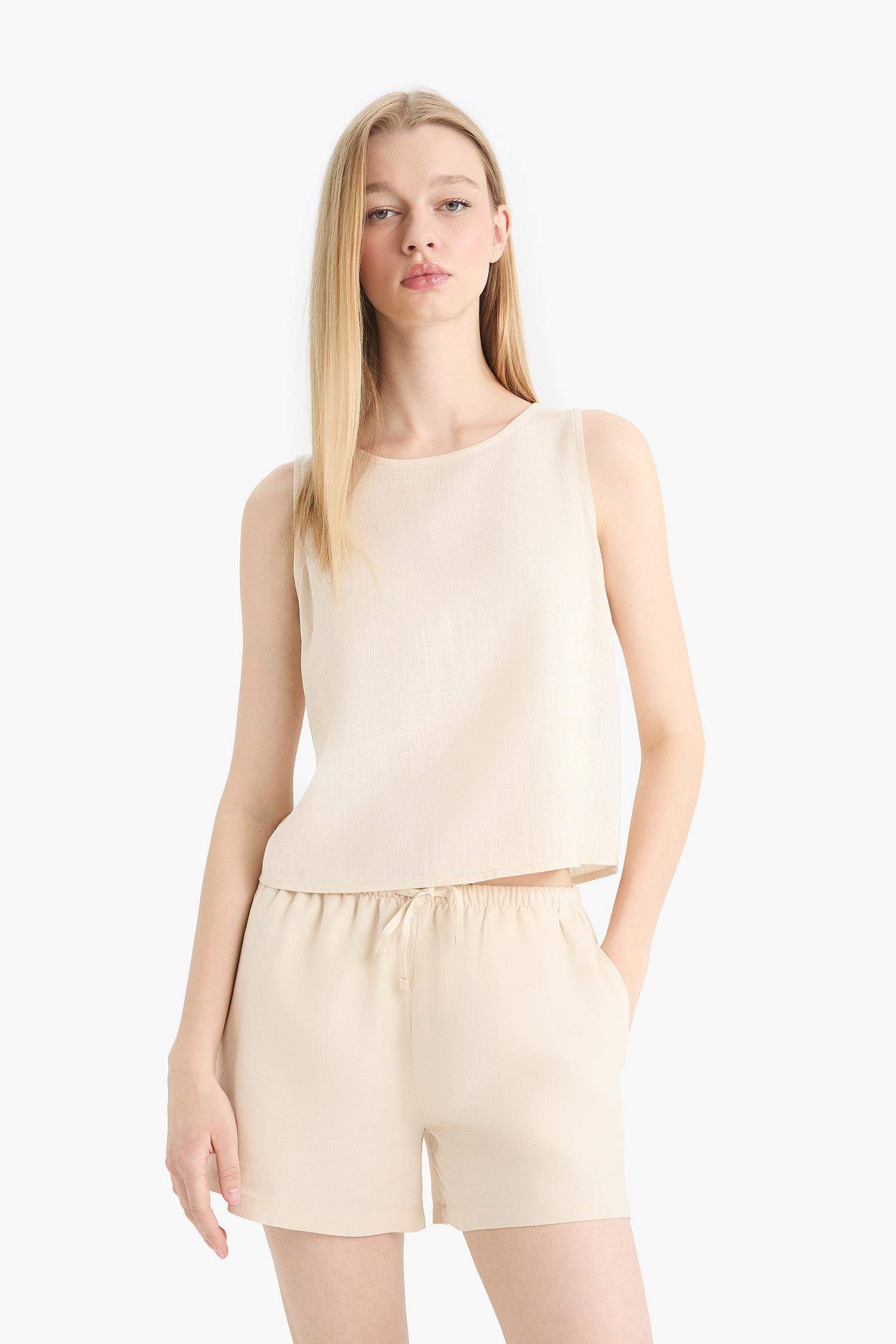 Short en lin mélangé taille normale Coupe régulière