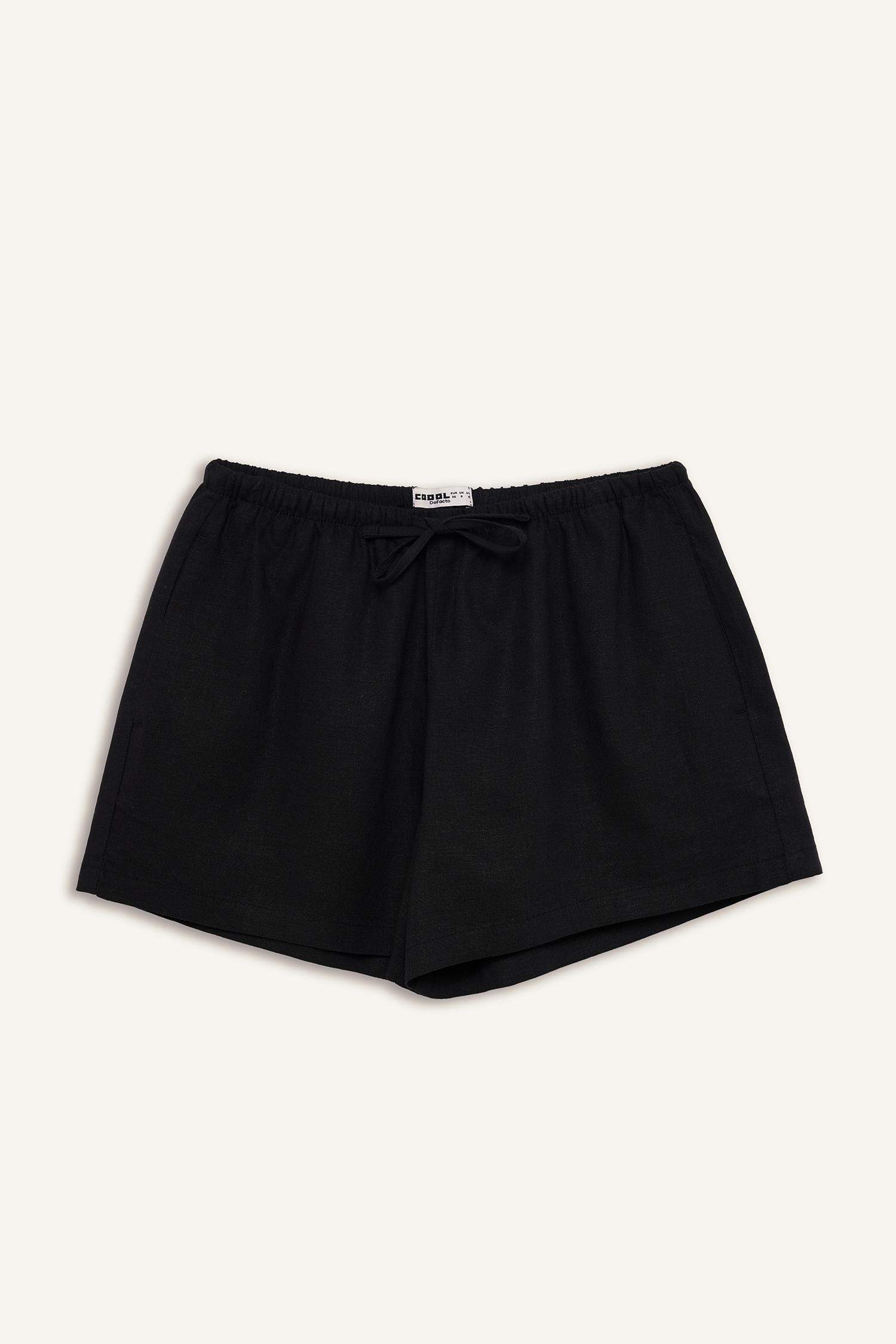 شورت قصة عادية بخصر عادي من مزيج الكتان