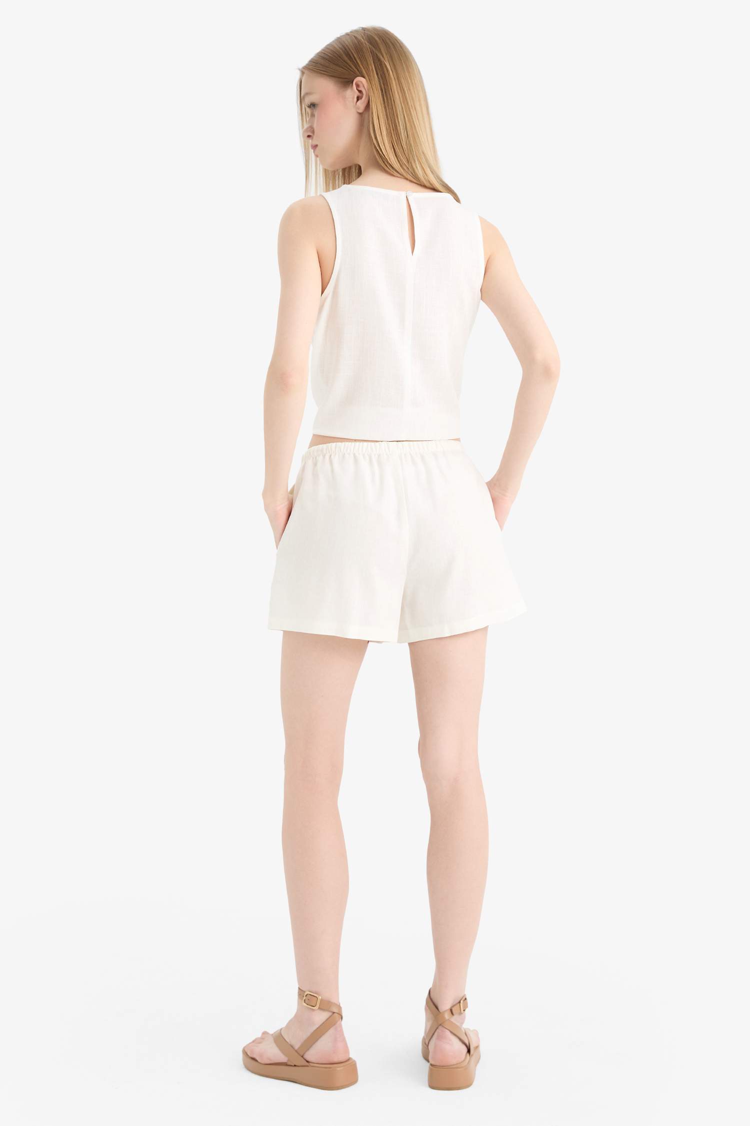 Coool Regular Fit Normal Bel Kısa Paça Keten Karışımlı Şort