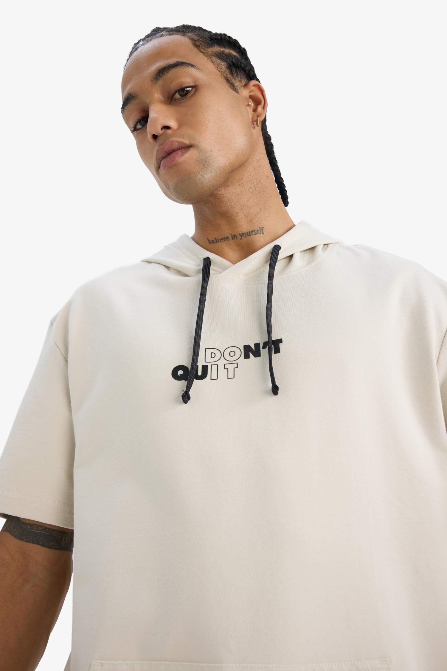 DeFactoFit Standard Fit Hooded Printed Sports T-Shirt