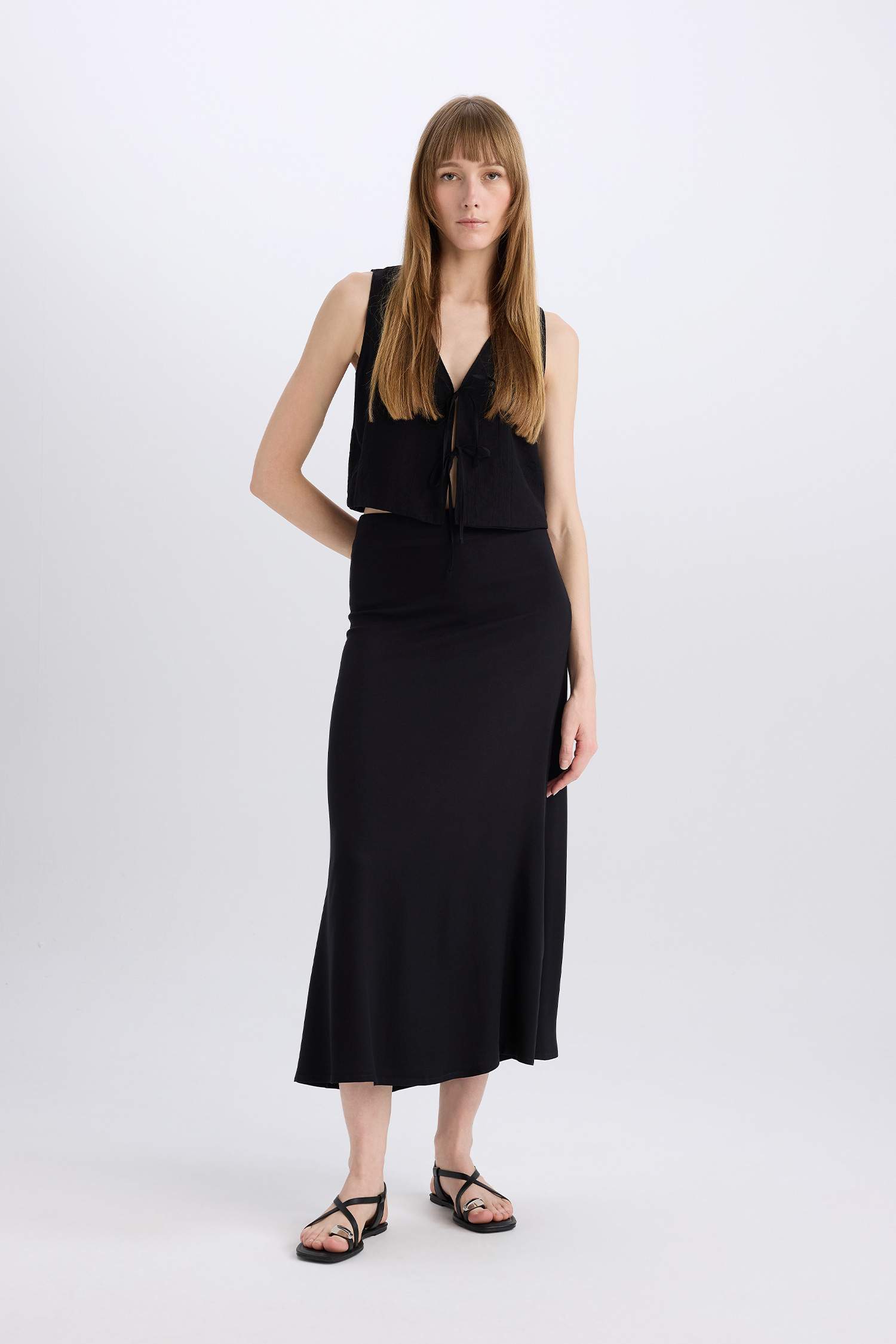 Юбка макси А-силуэта со средней талией из марокена