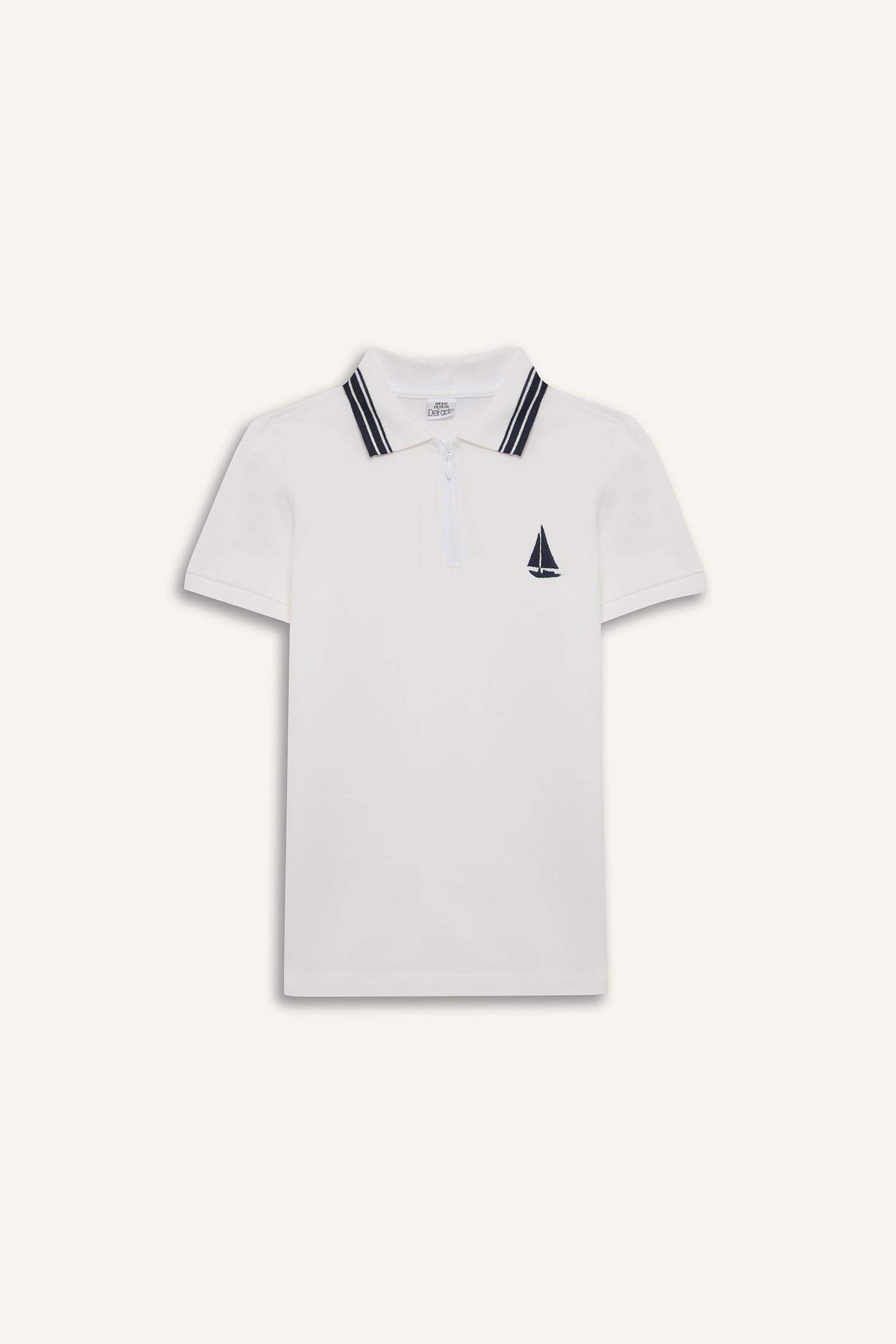 Erkek Çocuk Polo Yaka Nakışlı Pike Kısa Kollu Tişört