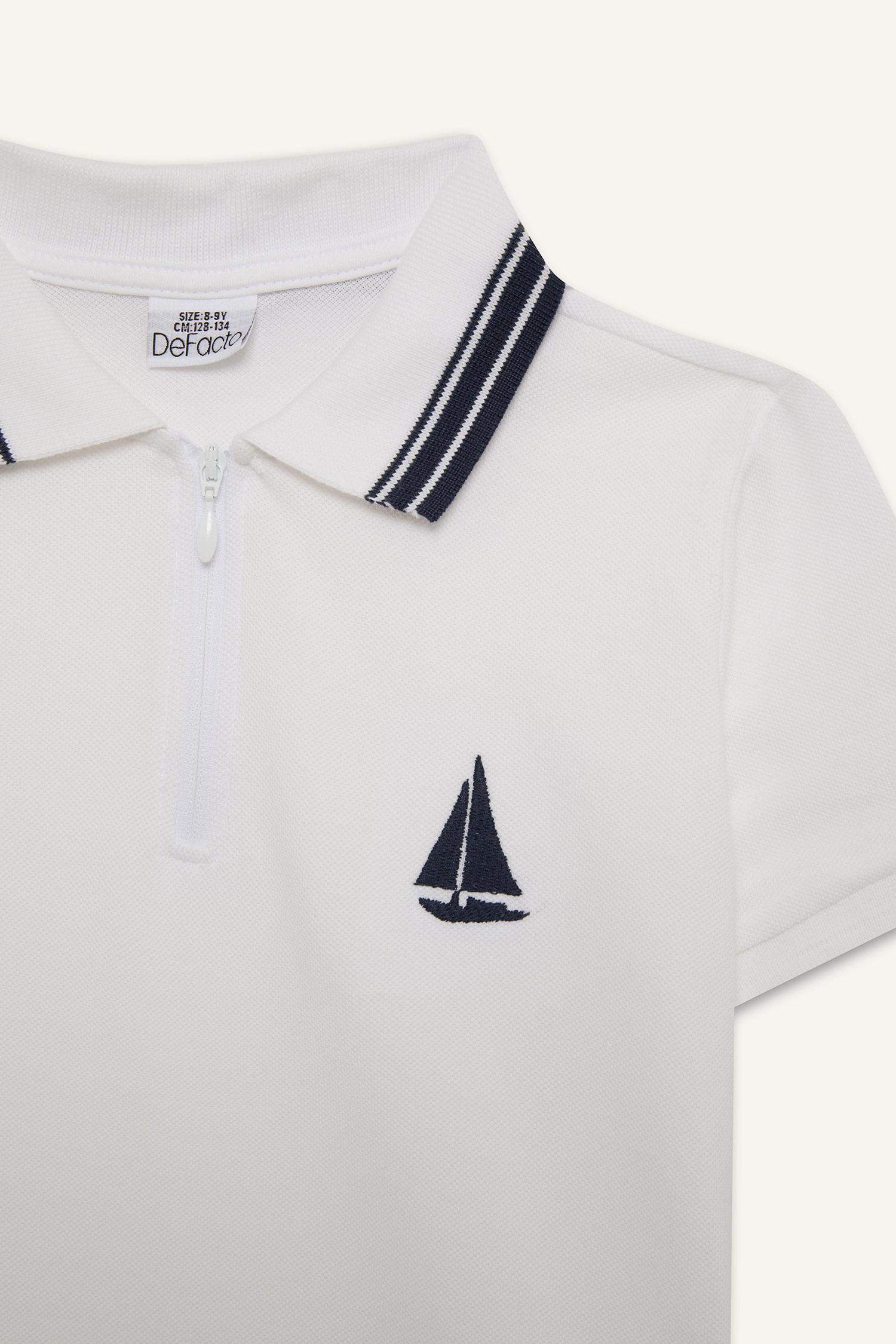 Erkek Çocuk Polo Yaka Nakışlı Pike Kısa Kollu Tişört