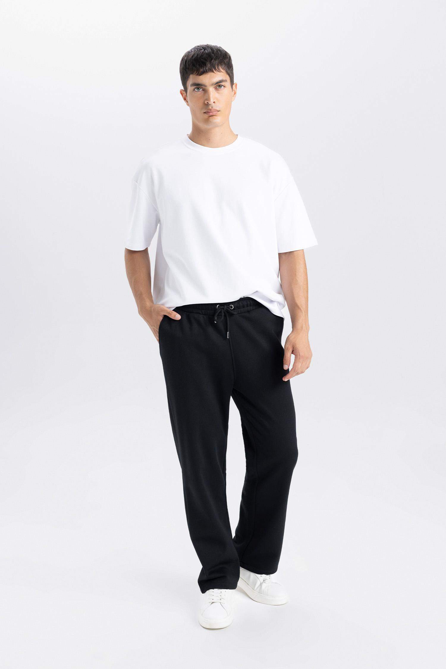 Siyah Relax Fit Kalın Eşofman Altı Üç Cepli Düz Paça