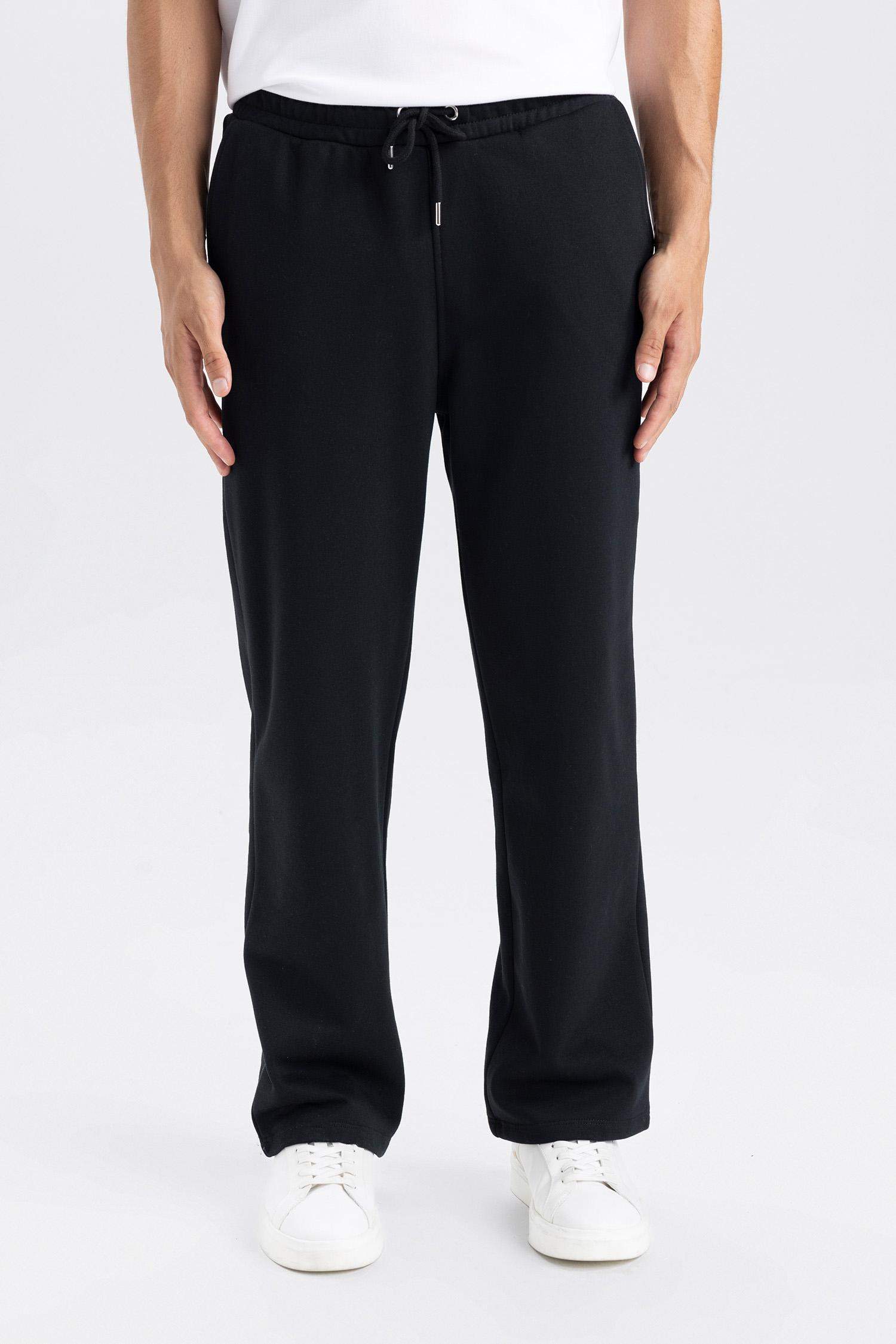 Siyah Relax Fit Kalın Eşofman Altı Üç Cepli Düz Paça