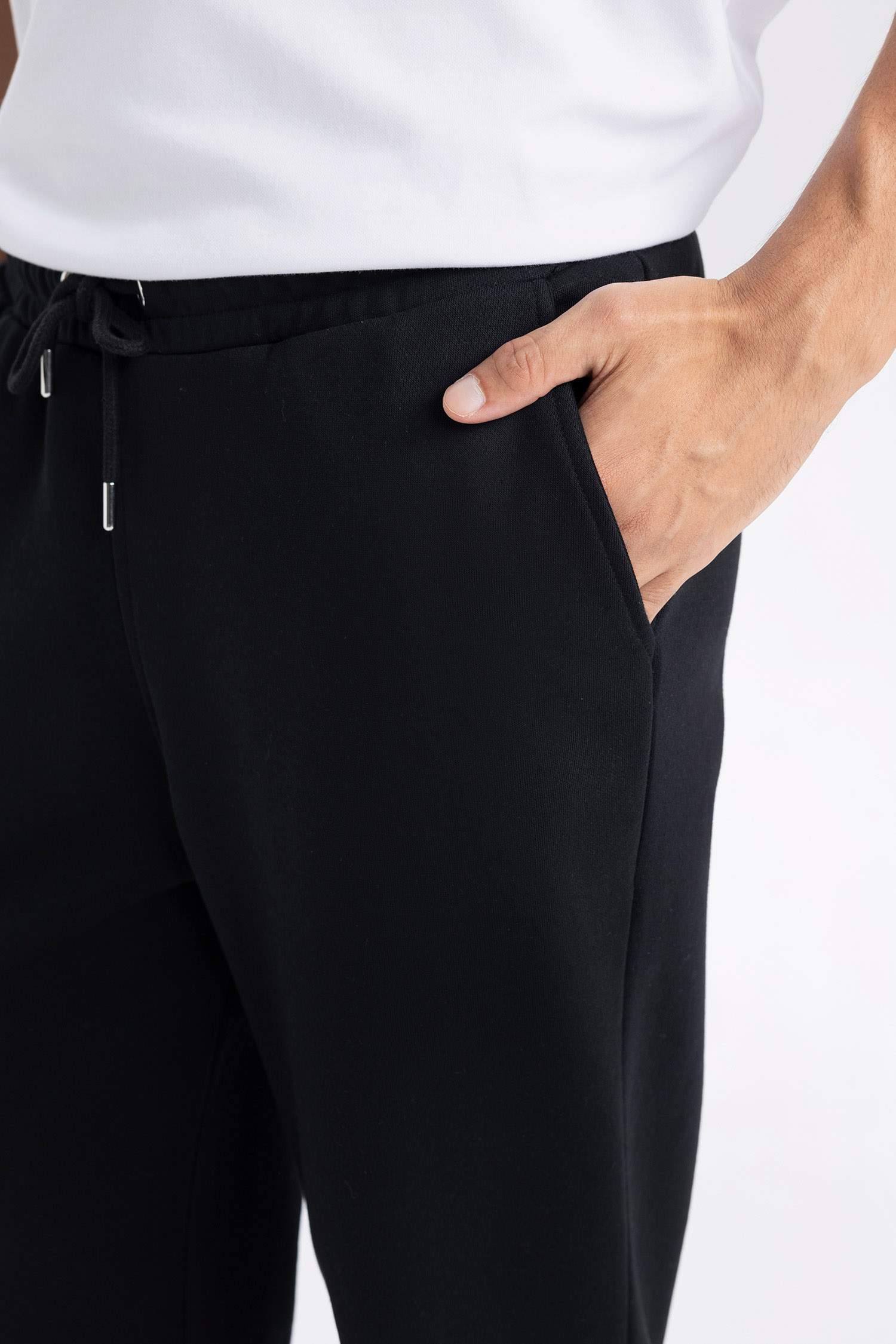 Siyah Relax Fit Kalın Eşofman Altı Üç Cepli Düz Paça