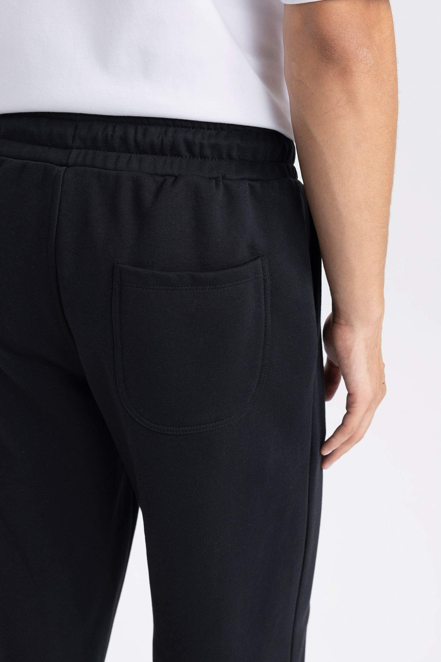 Siyah Relax Fit Kalın Eşofman Altı Üç Cepli Düz Paça