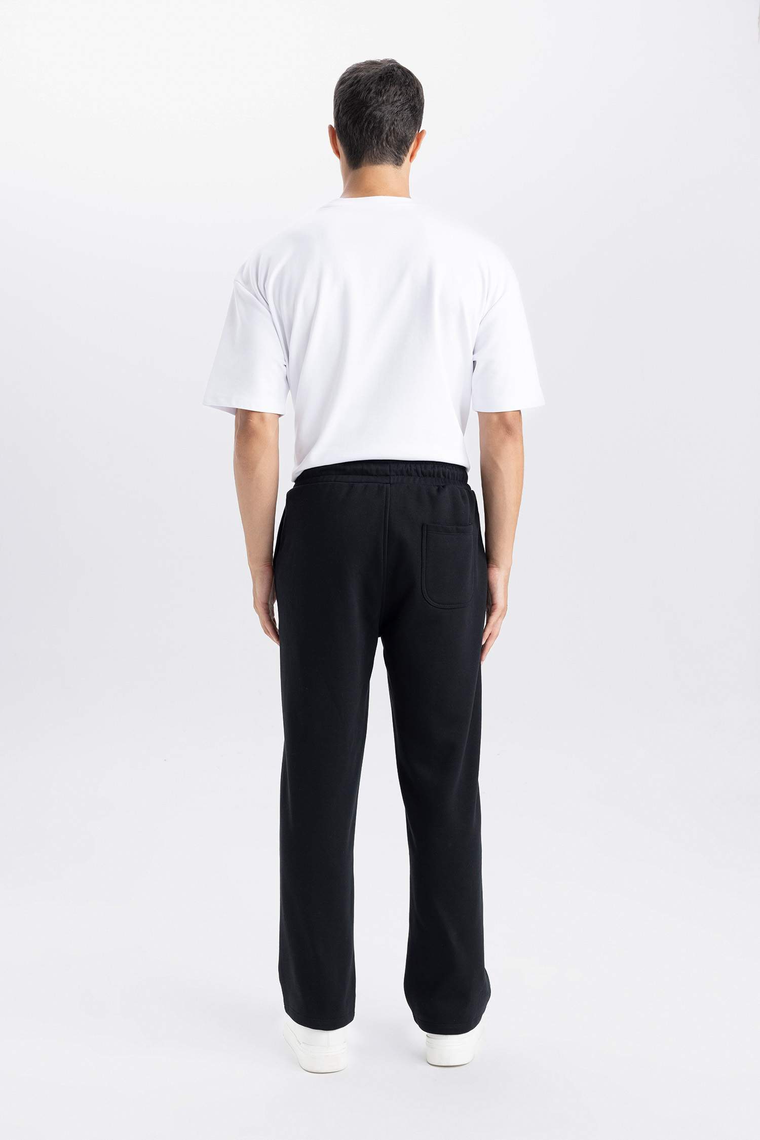 Siyah Relax Fit Kalın Eşofman Altı Üç Cepli Düz Paça