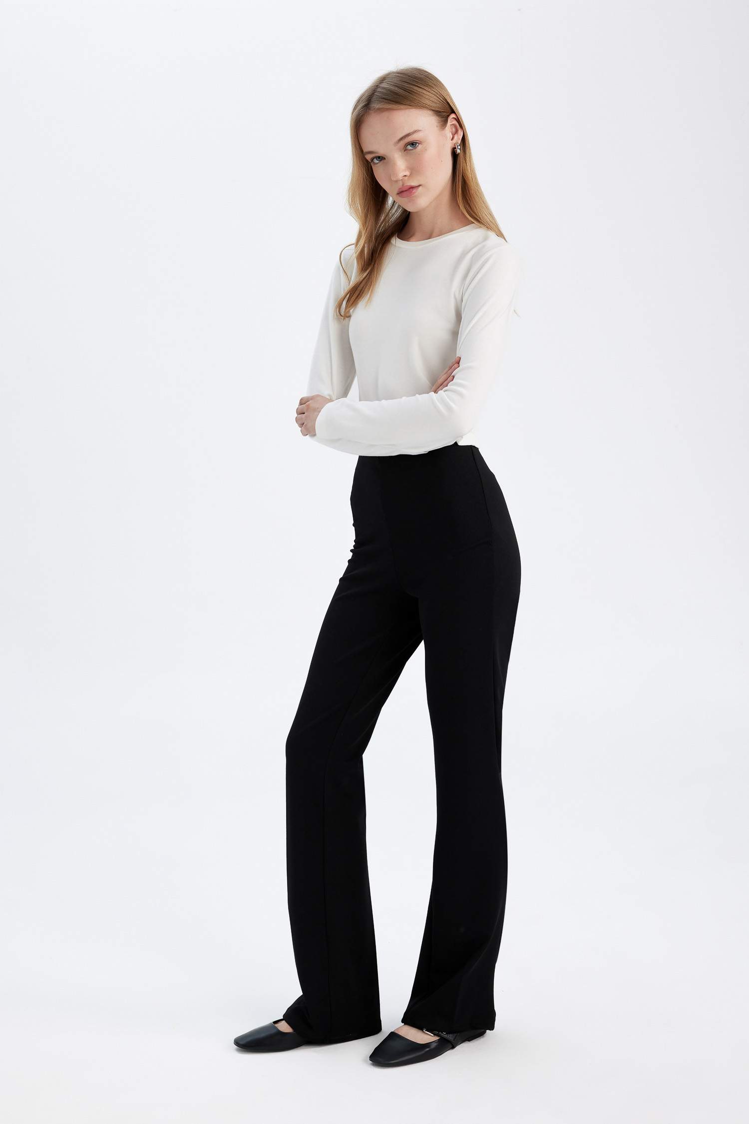 Flare Fit Casual Basic Düz Pantolon