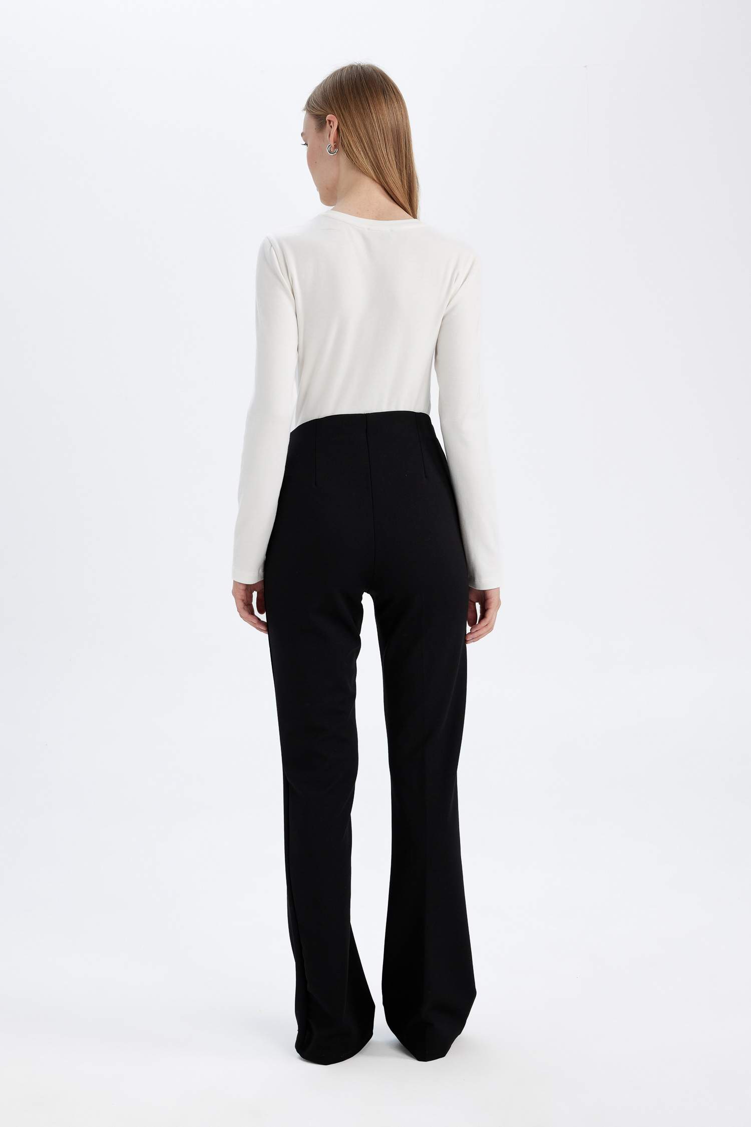 Flare Fit Casual Basic Düz Pantolon