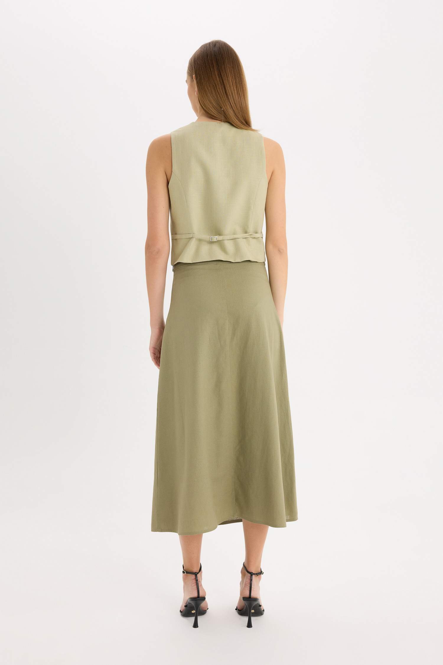 A Cut Normal Waist Linen Blend Maxi Skirt