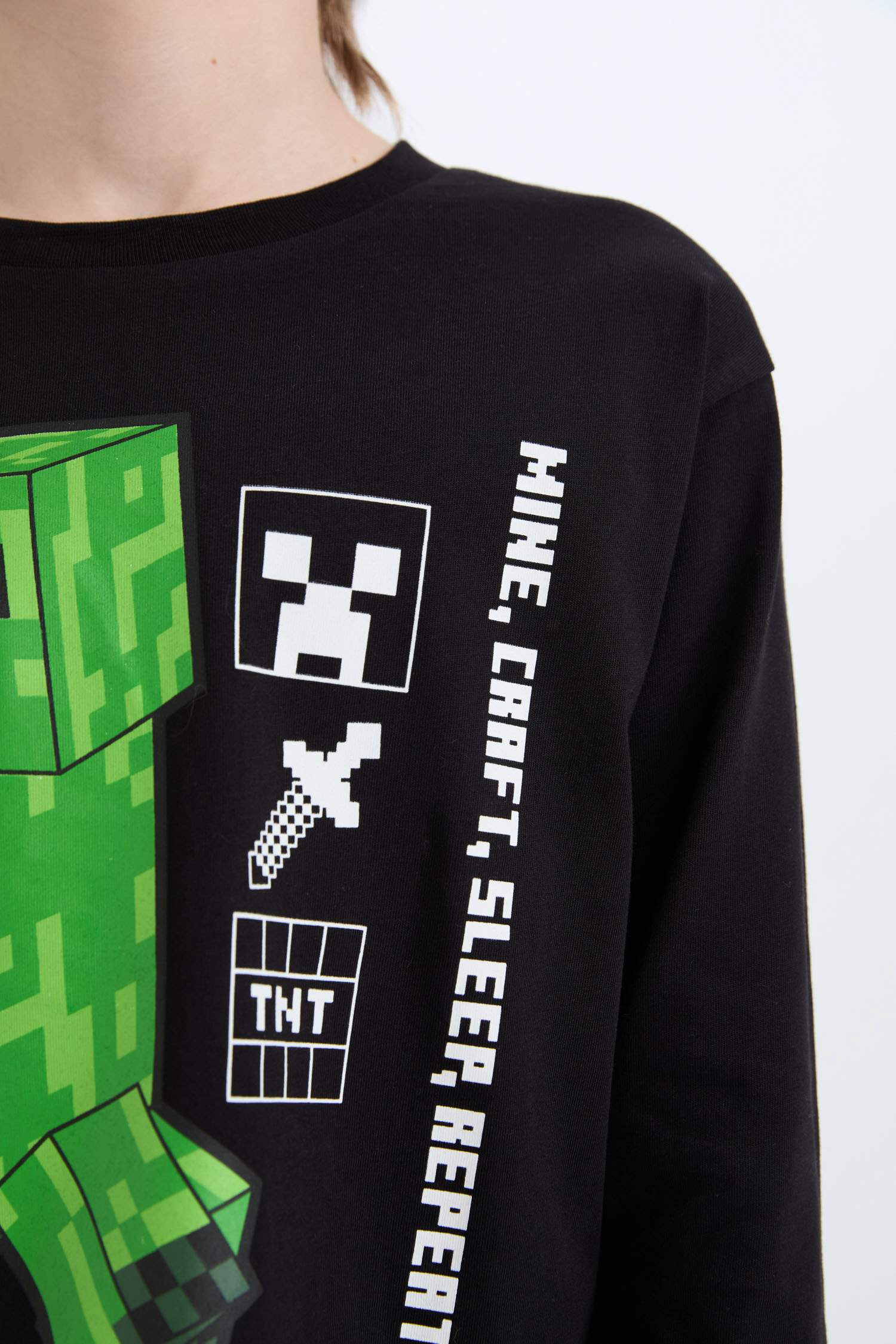Erkek Çocuk Minecraft Pijama Takımı Uzun Kollu Üst Beli Lastikli Uzun Alt